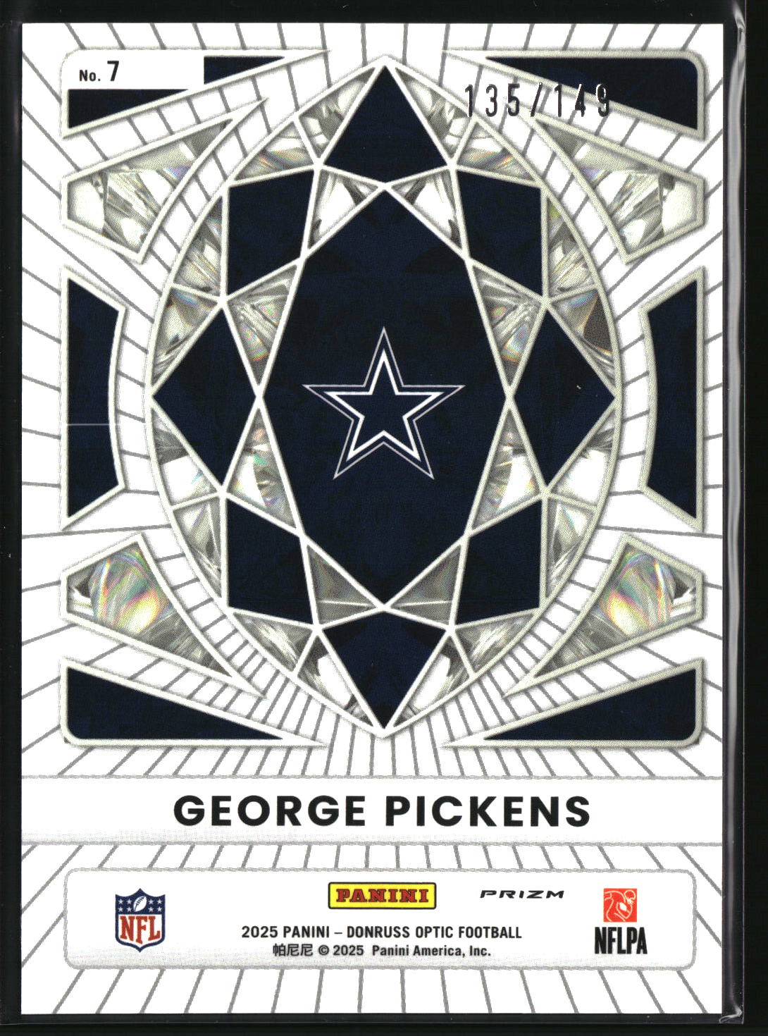 George Pickens 2025 Donruss Optic Diamond Hands Black Pandora #7 #/149