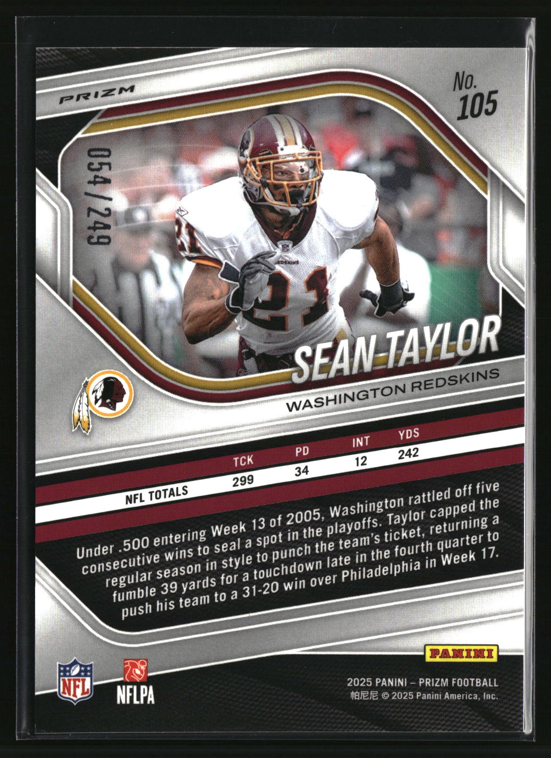 Sean Taylor 2025 Panini Prizm Orange #105 #/249