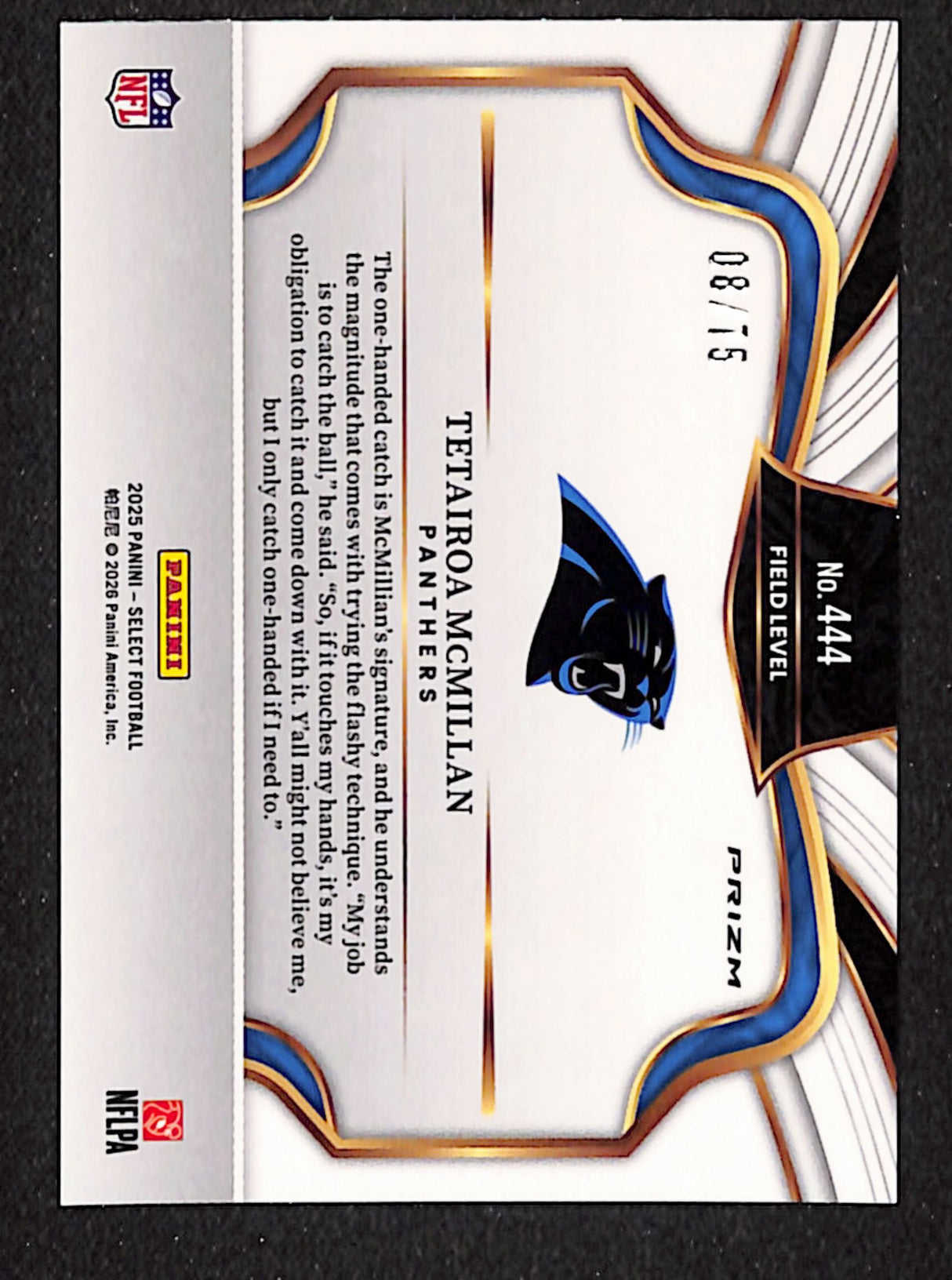Tetairoa McMillan 2025 Panini Select Blue Prizm #444 #/75