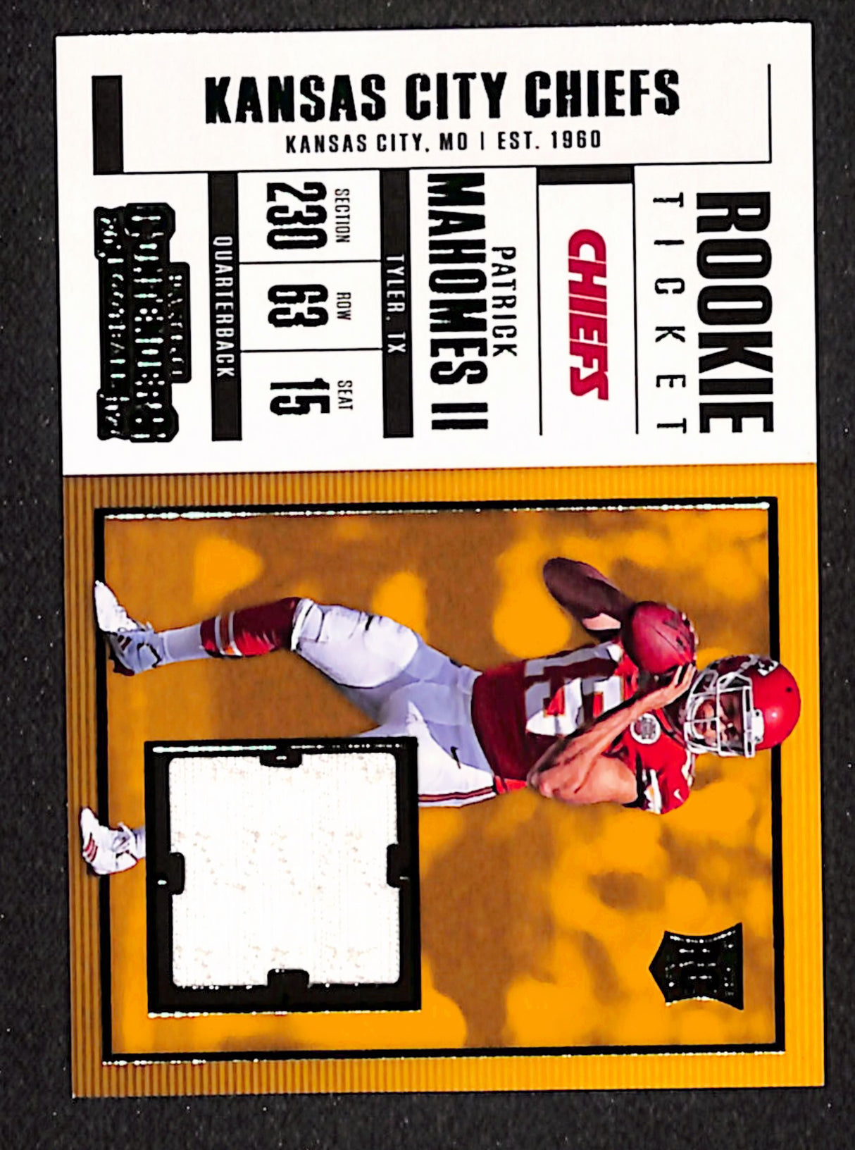 Patrick Mahomes II 2017 Panini Contenders Rookie Ticket Swatches #SW-3b