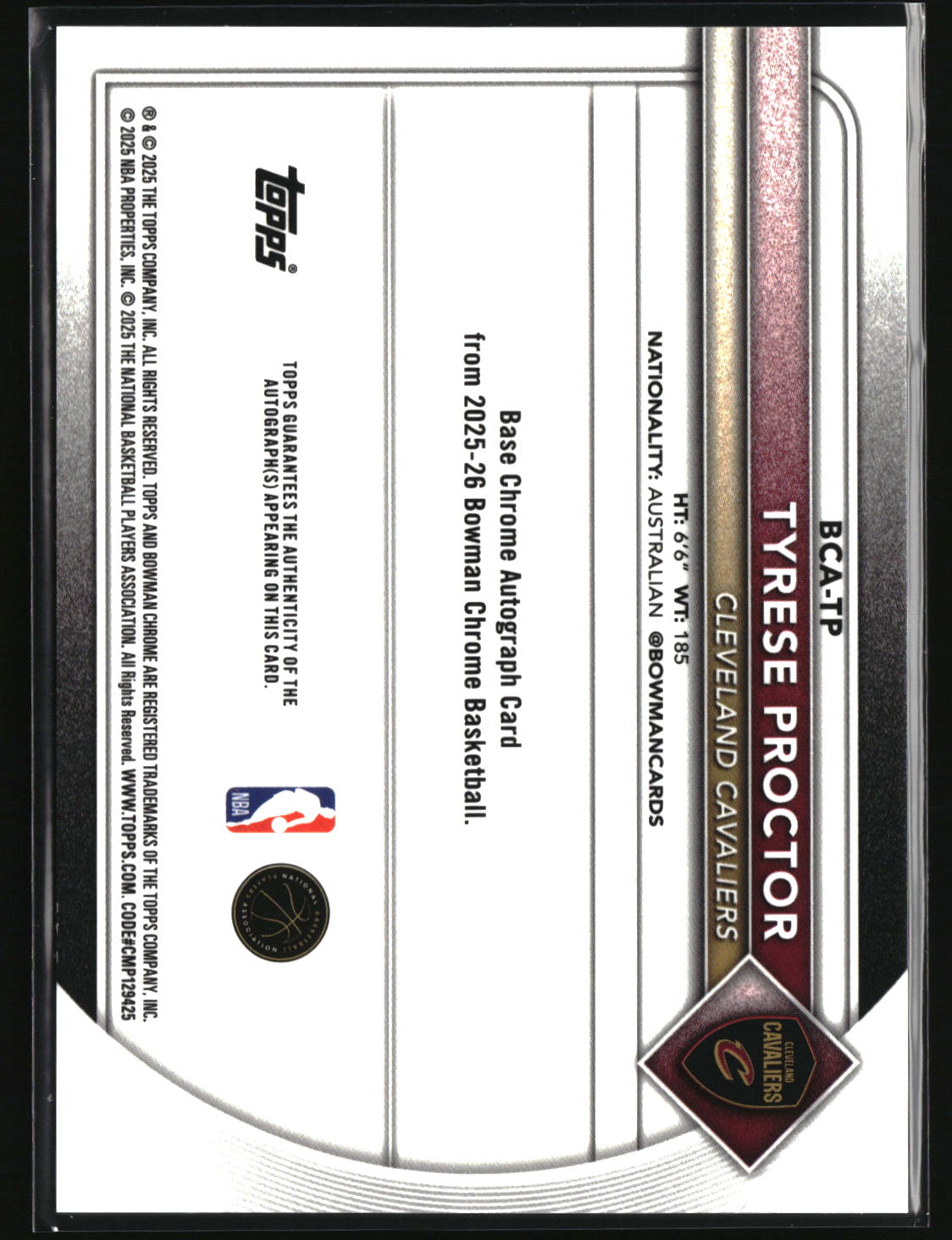 Tyrese Proctor 2025-26 Bowman Chrome Autographs #BCA-TP
