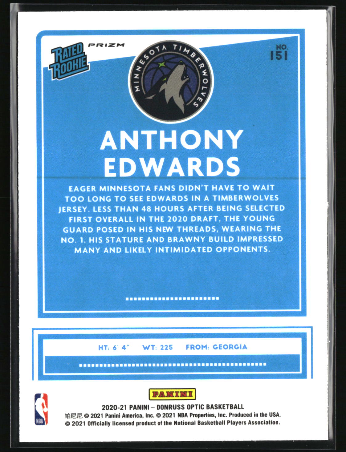 Anthony Edwards 2020-21 Donruss Optic Fanatics #151
