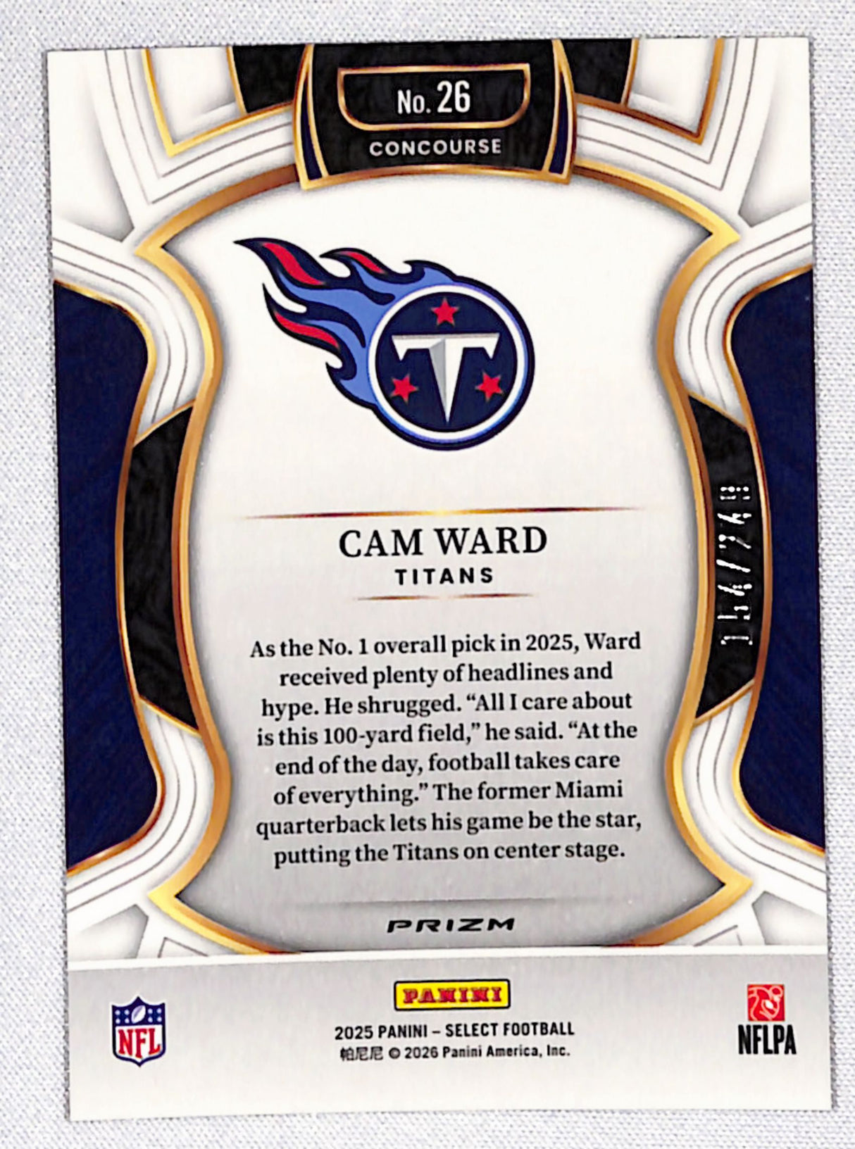 Cam Ward 2025 Panini Select Red Prizm Shock #26 #/249