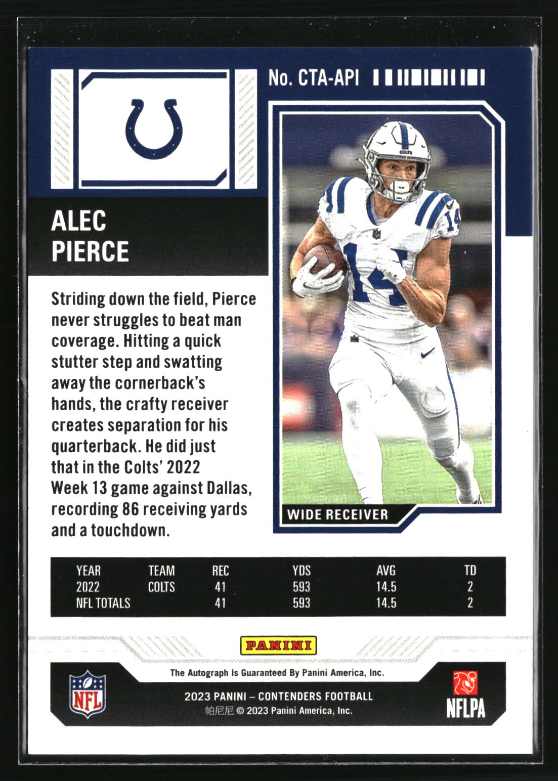 Alec Pierce 2023 Panini Contenders Veteran Ticket #CTA-API