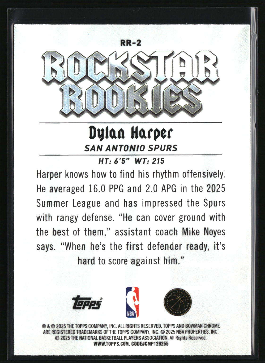 Dylan Harper 2025-26 Bowman Rockstar Rookies #RR-2
