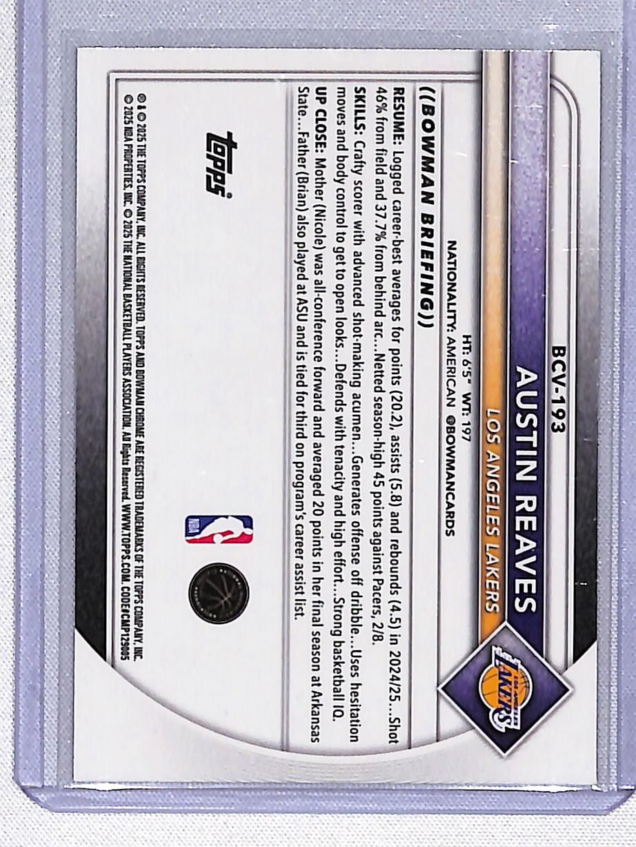 Austin Reaves 2025-26 Bowman Chrome Yellow Wave Refractor #BCV-193 #/75