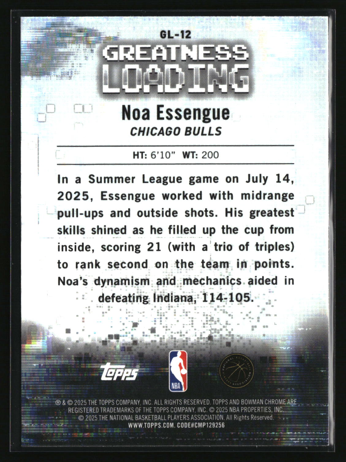 Noa Essengue 2025-26 Bowman Greatness Loading #GL-12