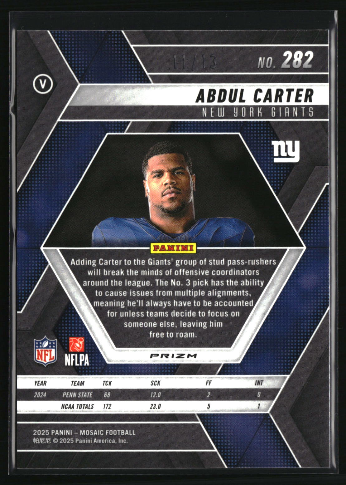 Abdul Carter 2025 Panini Mosaic Mosaic Green Spectris #282 #/13