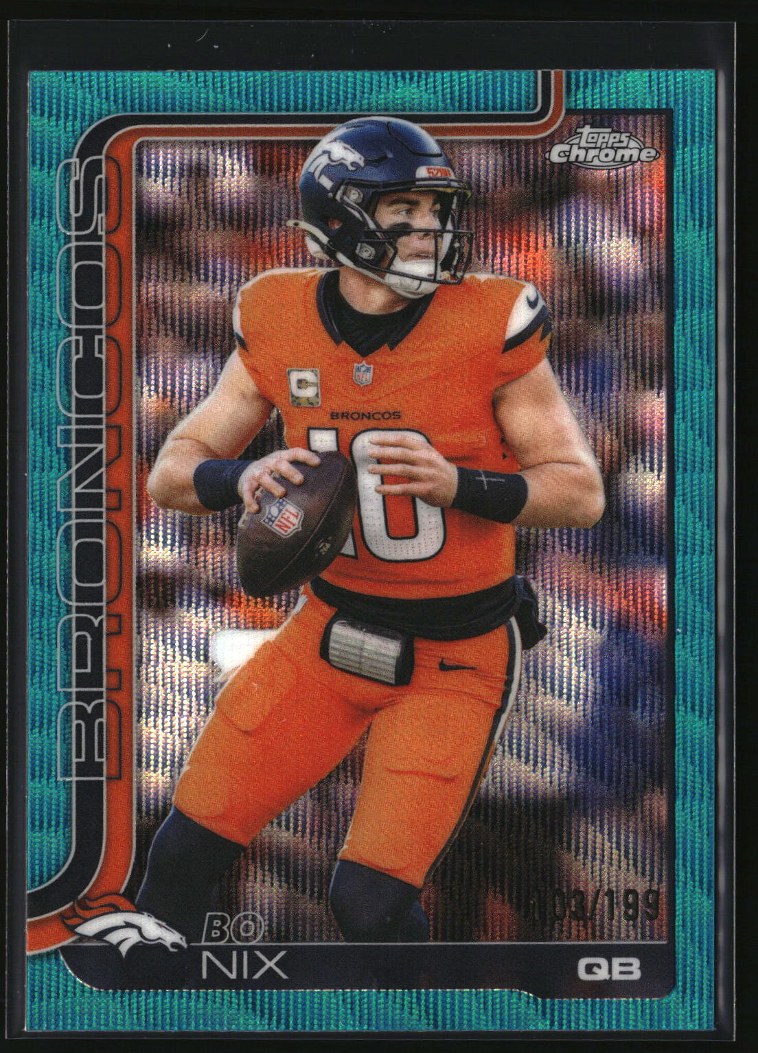 Bo Nix 2025 Topps Chrome Aqua Wave Refractor #88 #/199