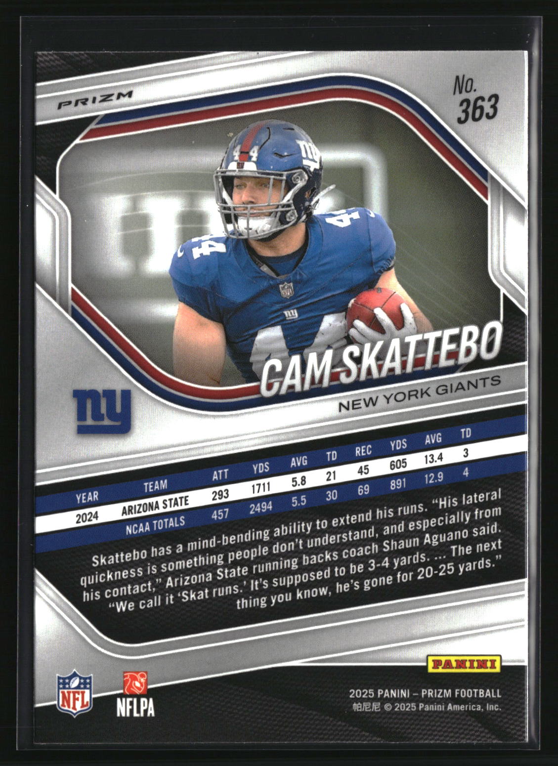 Cam Skattebo 2025 Panini Prizm Silver #363