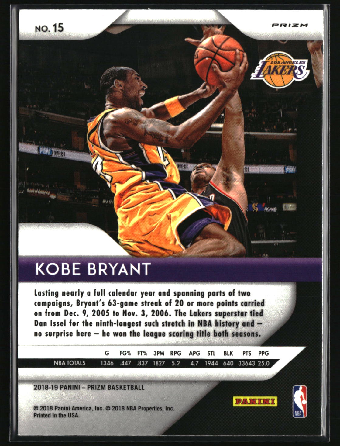 Kobe Bryant 2018-19 Panini Prizm Prizms Red White and Blue #15