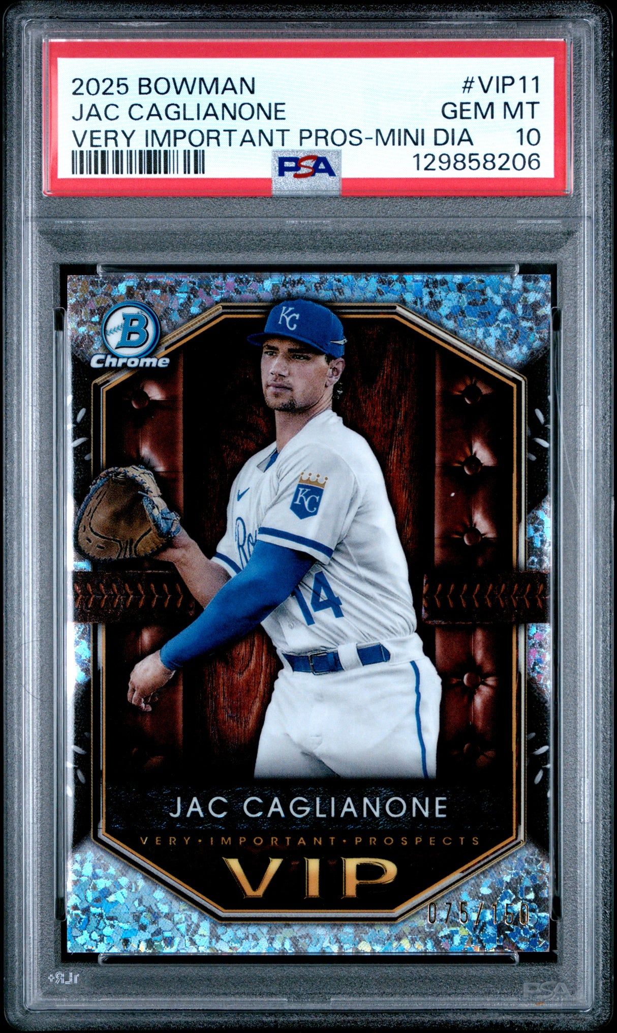 Jac Caglianone 2025 Bowman VIP Mini Diamond Refractor #VIP-11 #/150 PSA 10
