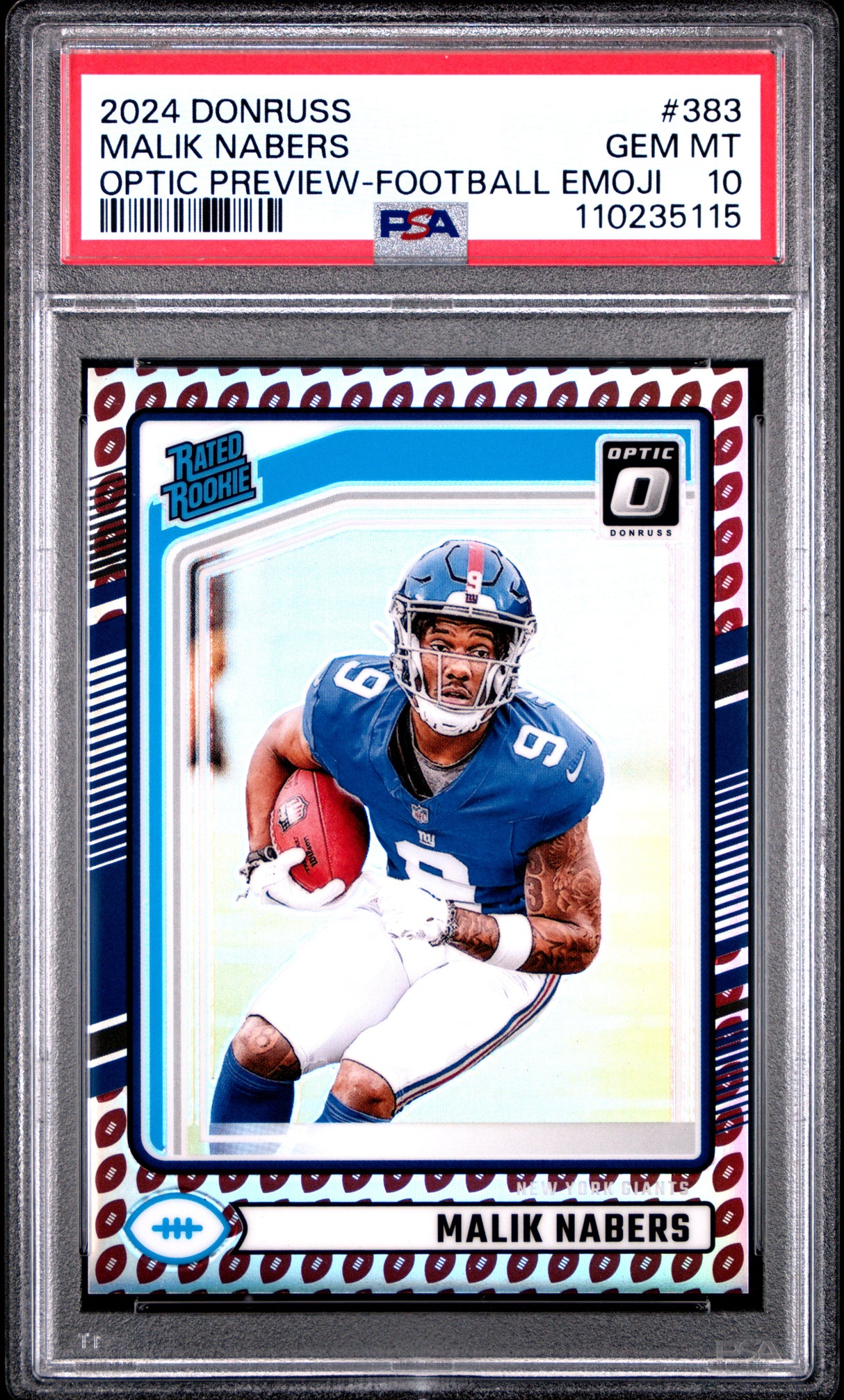 Malik Nabers 2024 Donruss Optic Rated Rookies Preview Football Emoji #383 PSA 10