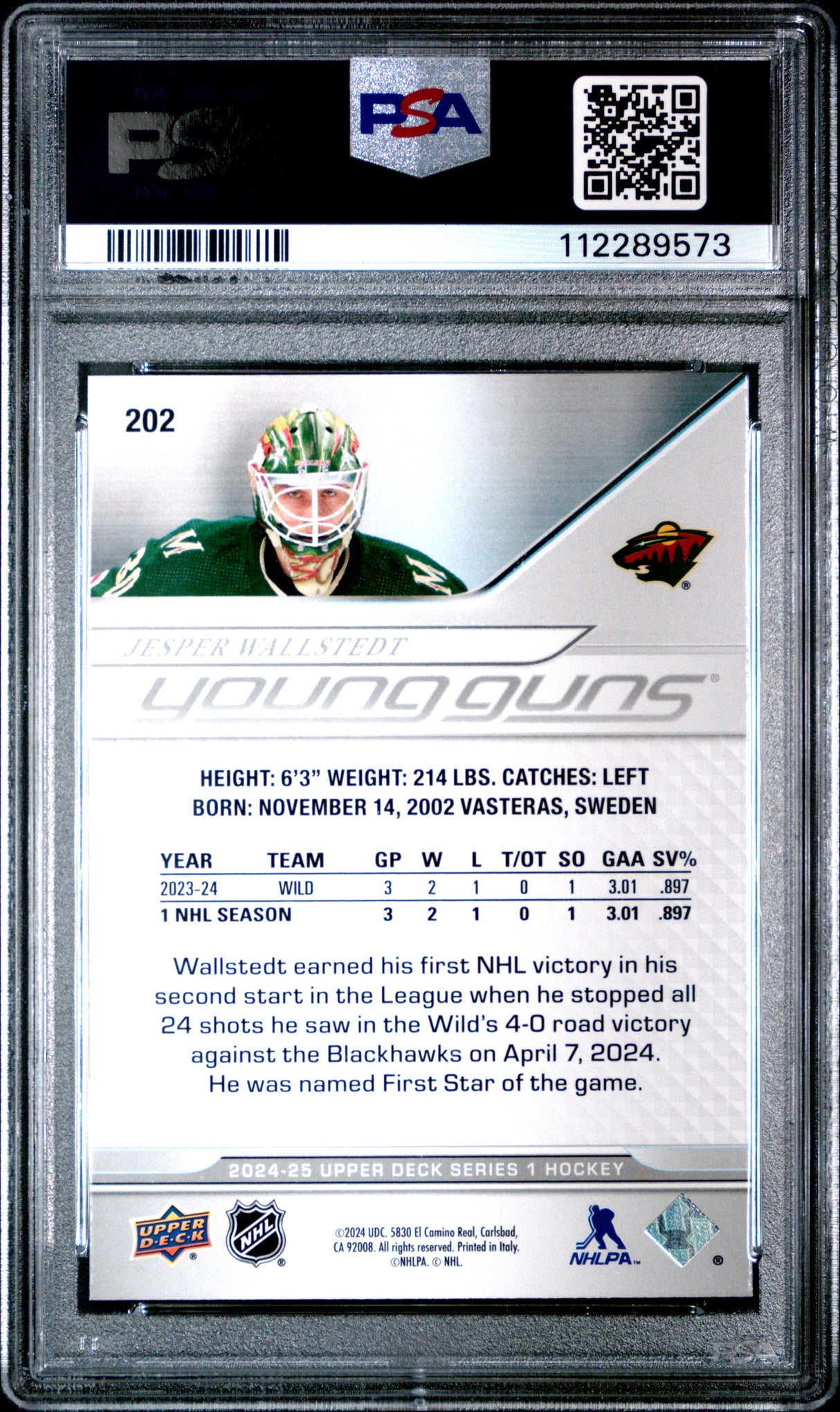 Jesper Wallstedt 2024-25 Upper Deck #202 PSA 9