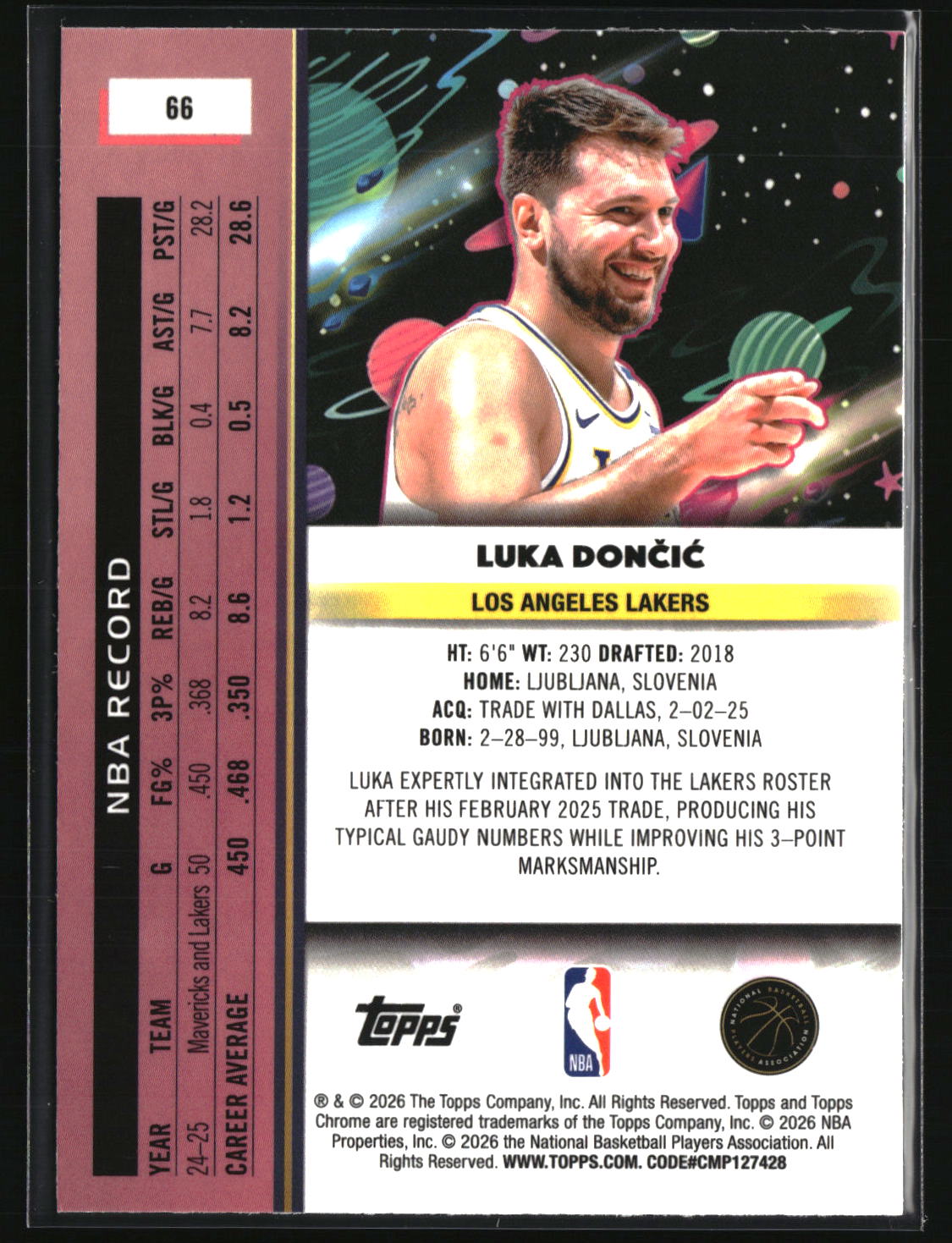 Luka Dončić 2025-26 Topps Chrome Cosmic #66