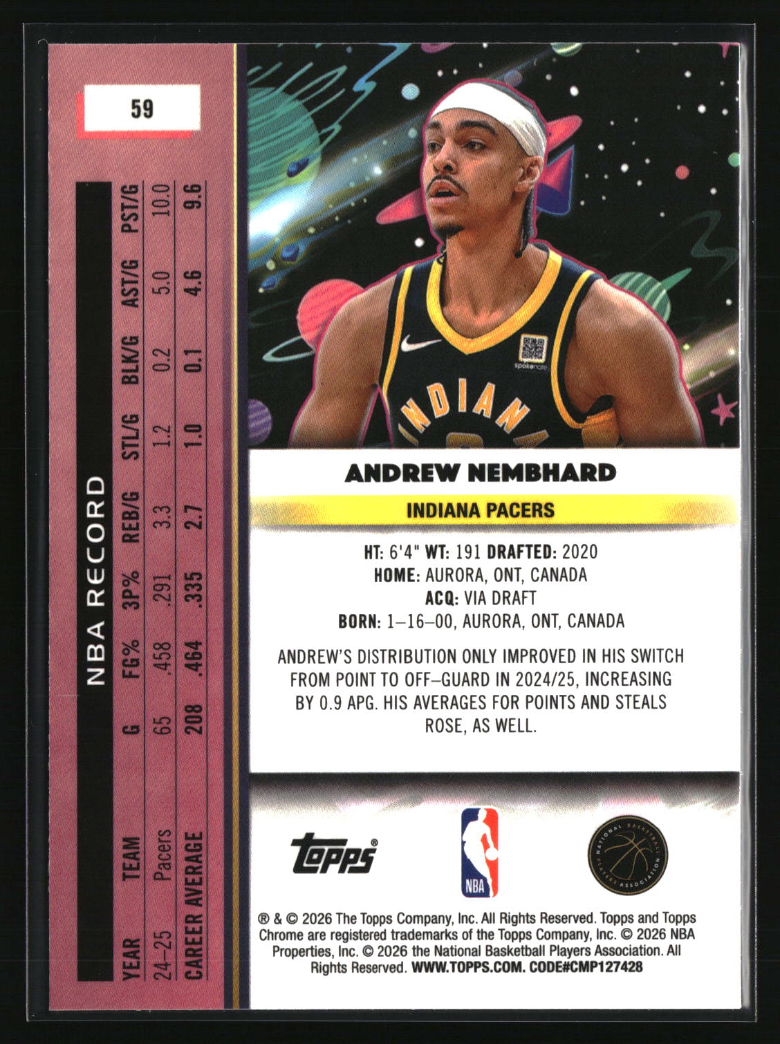 Andrew Nembhard 2025-26 Topps Chrome Cosmic #59