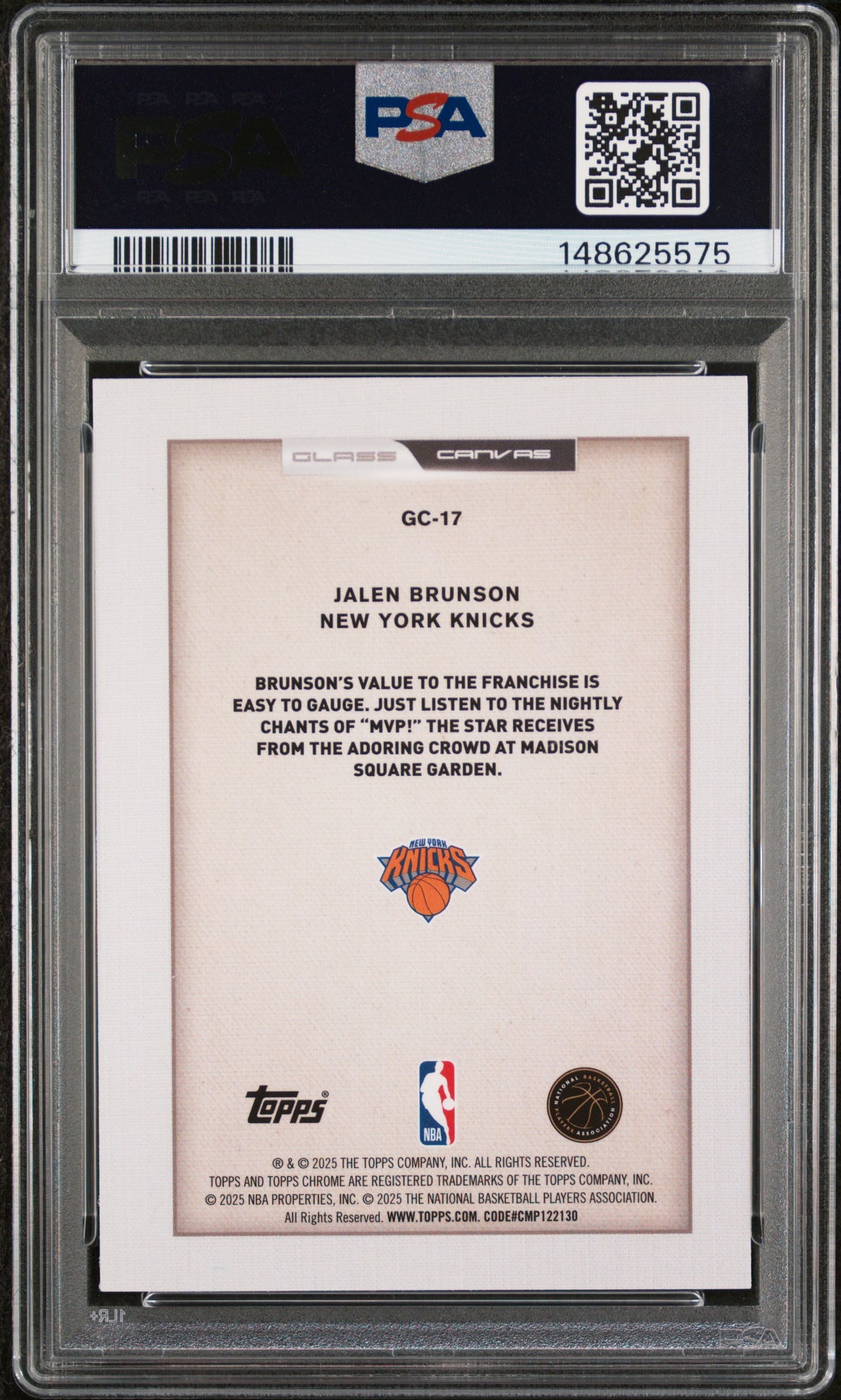 Jalen Brunson 2025-26 Topps Chrome Glass Canvas #GC-17 PSA 9