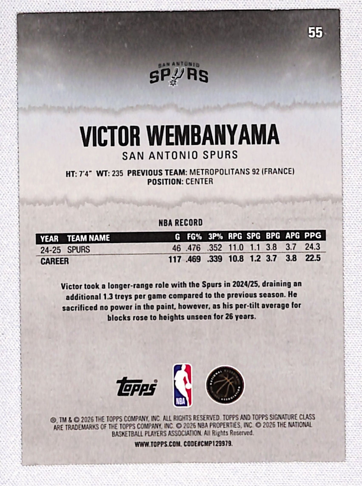 Victor Wembanyama 2025-26 Topps Signature Class Red /25 #55