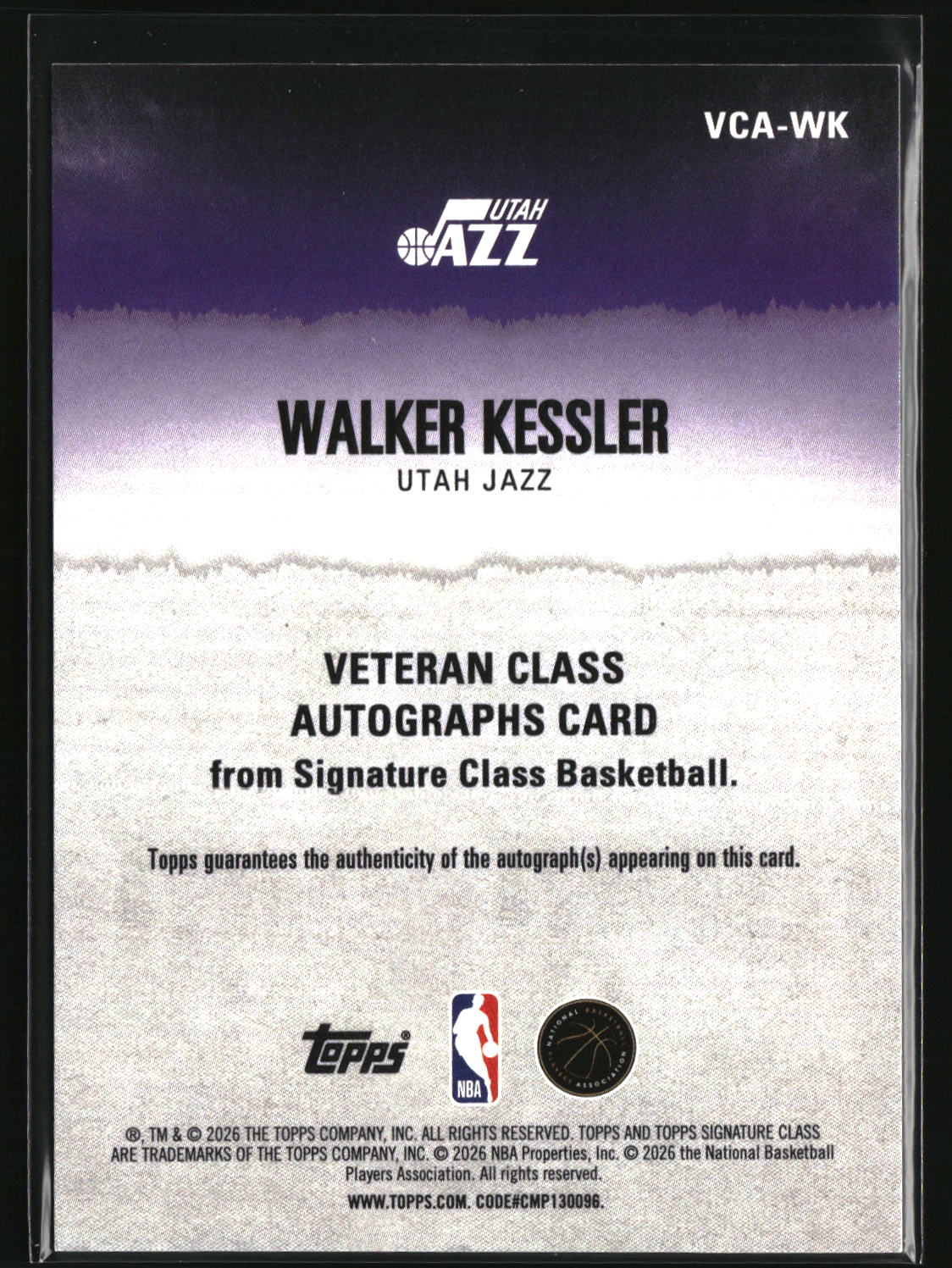 Walker Kessler 2025-26 Topps Signature Class Veteran Class Autographs #VCA-WK