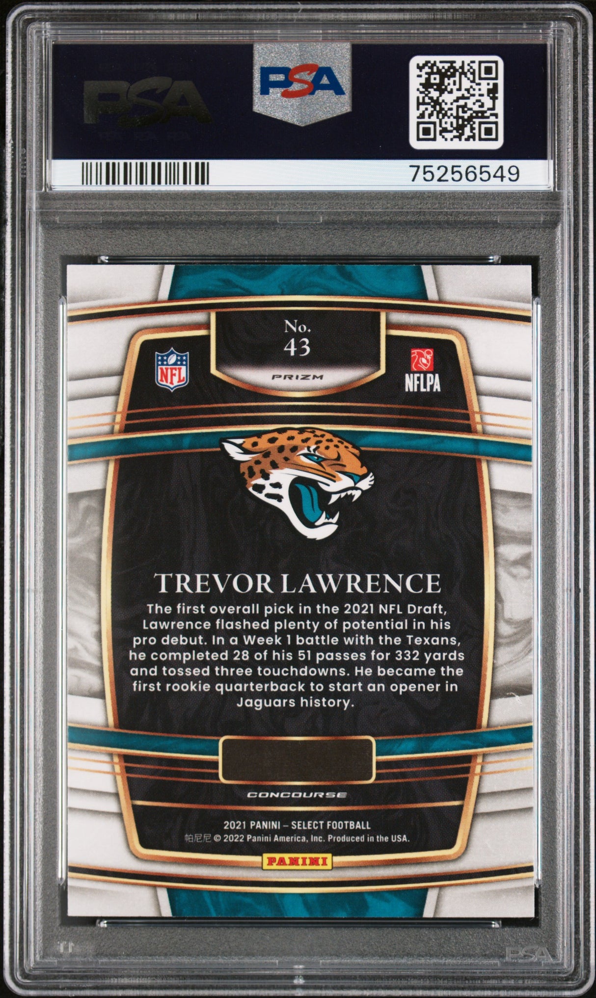 Trevor Lawrence 2021 Panini Select Silver Prizm #43 PSA 10