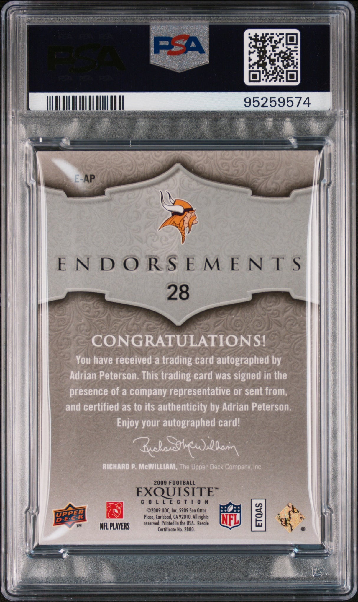 Adrian Peterson 2009 UD Exquisite Collection Endorsements #E-AP #/25 PSA 9