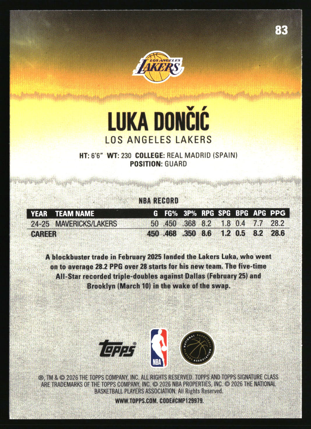 Luka Dončić 2025-26 Topps Signature Class #83