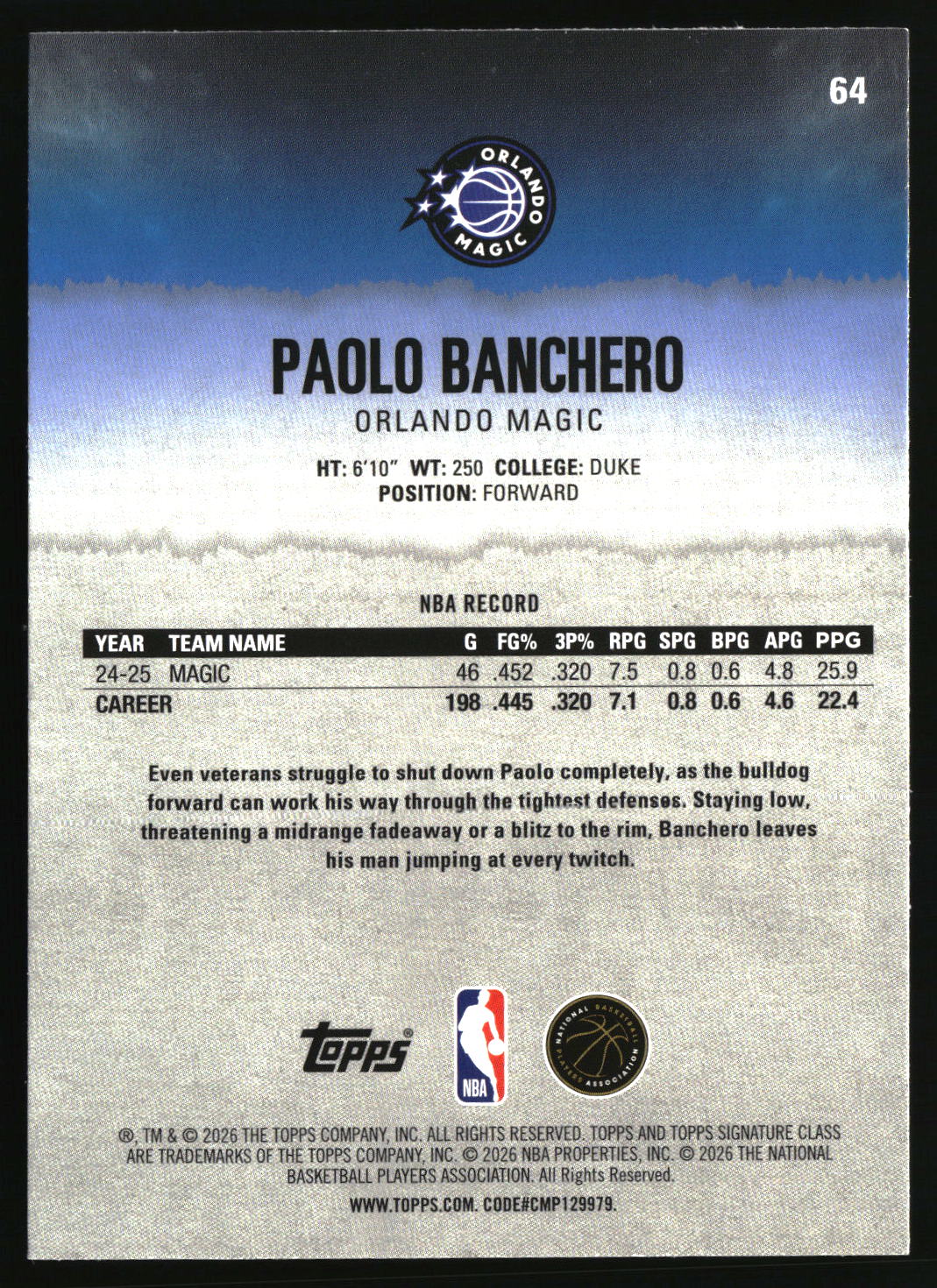 Paolo Banchero 2025-26 Topps Signature Class #64