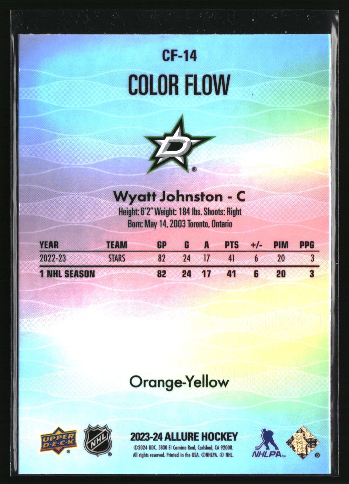 Wyatt Johnston 2023-24 Upper Deck Allure Color Flow Orange-Yellow #CF-14