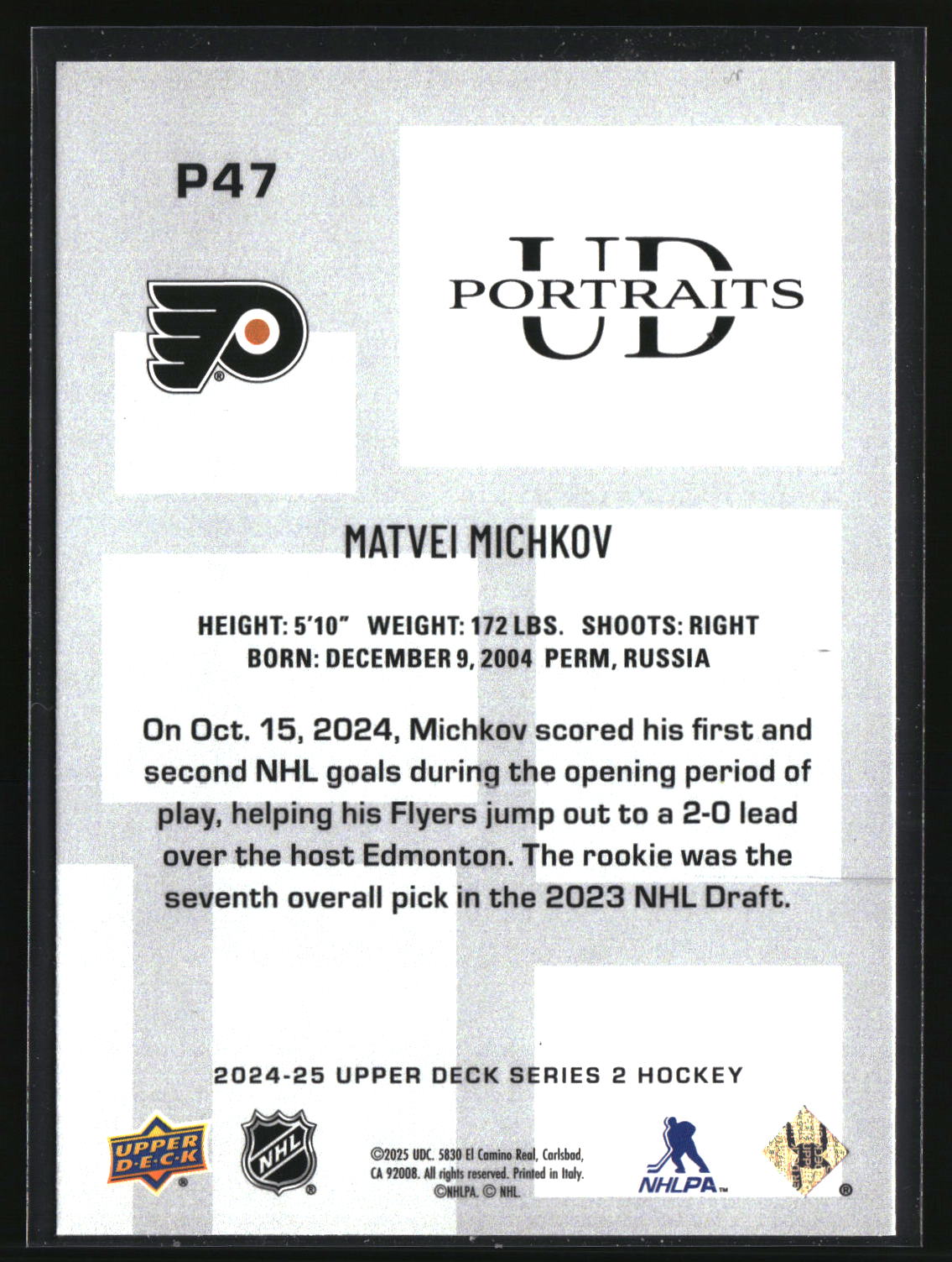 Matvei Michkov 2024-25 Upper Deck UD Portraits #P47