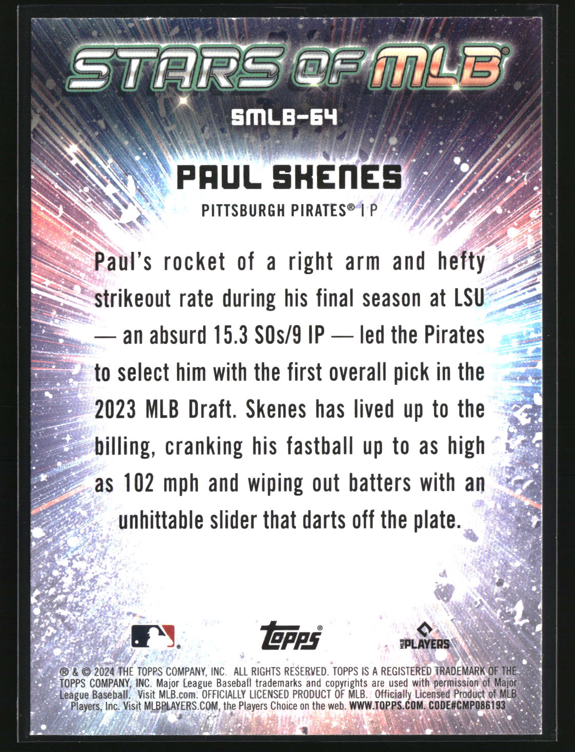 Paul Skenes 2024 Topps Update Stars of MLB #SMLB-64