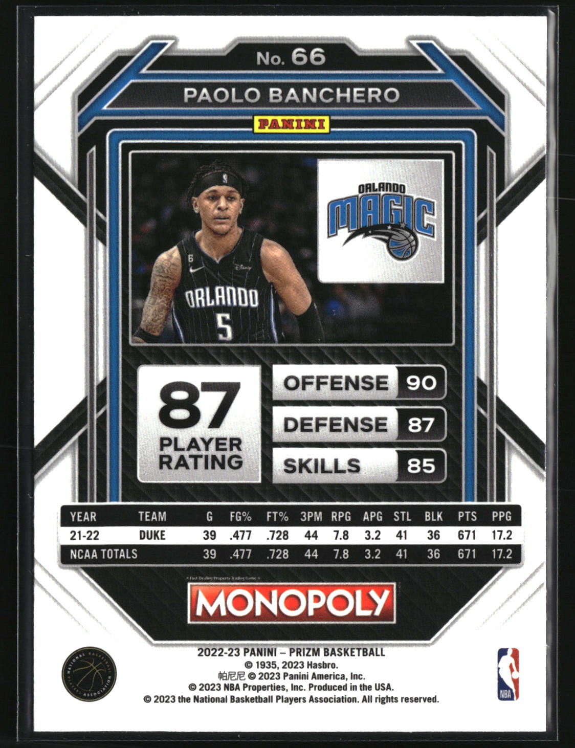 Paolo Banchero 2022-23 Panini Prizm Monopoly #66