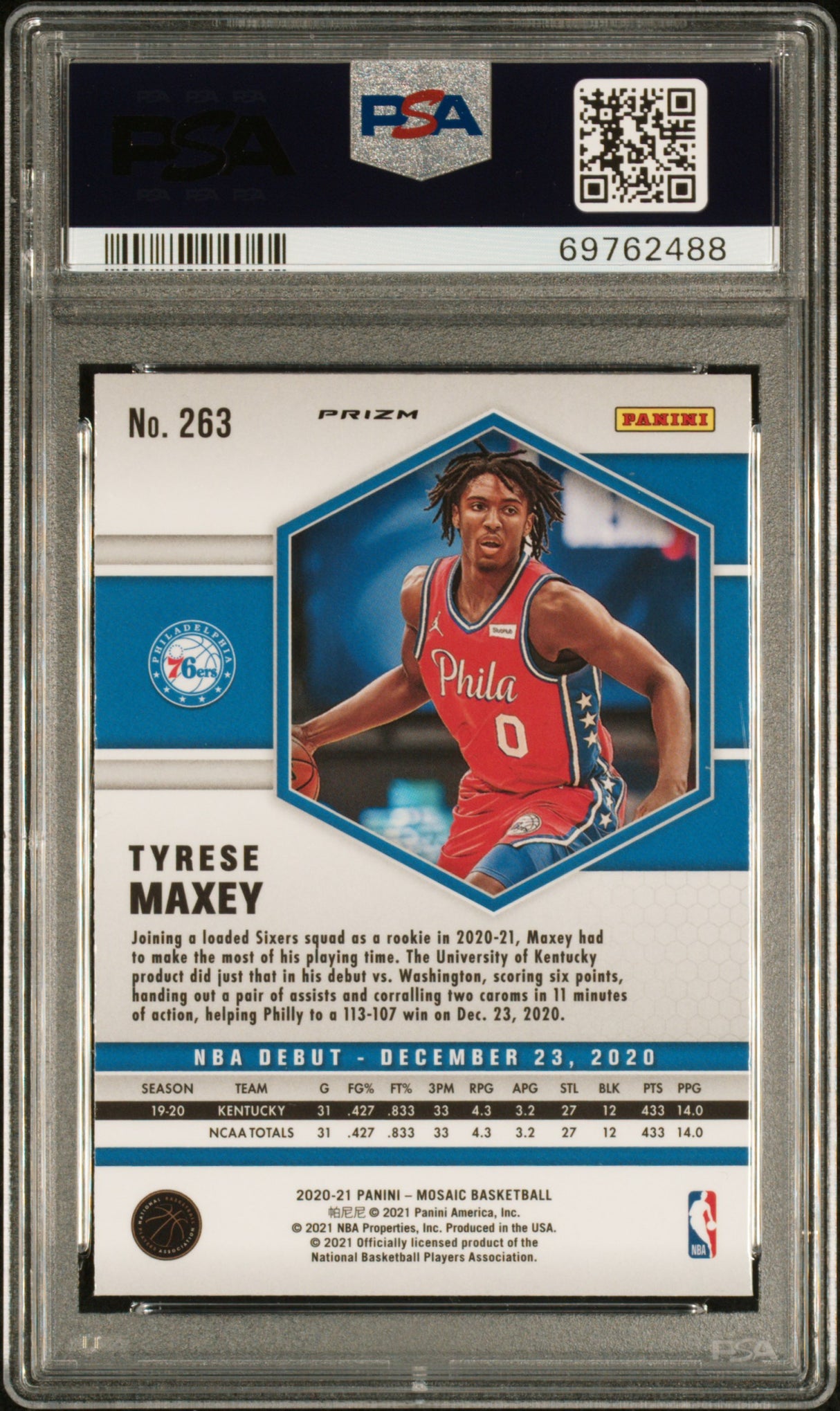 Tyrese Maxey 2020-21 Panini Mosaic Mosaic Reactive Blue #263 PSA 10