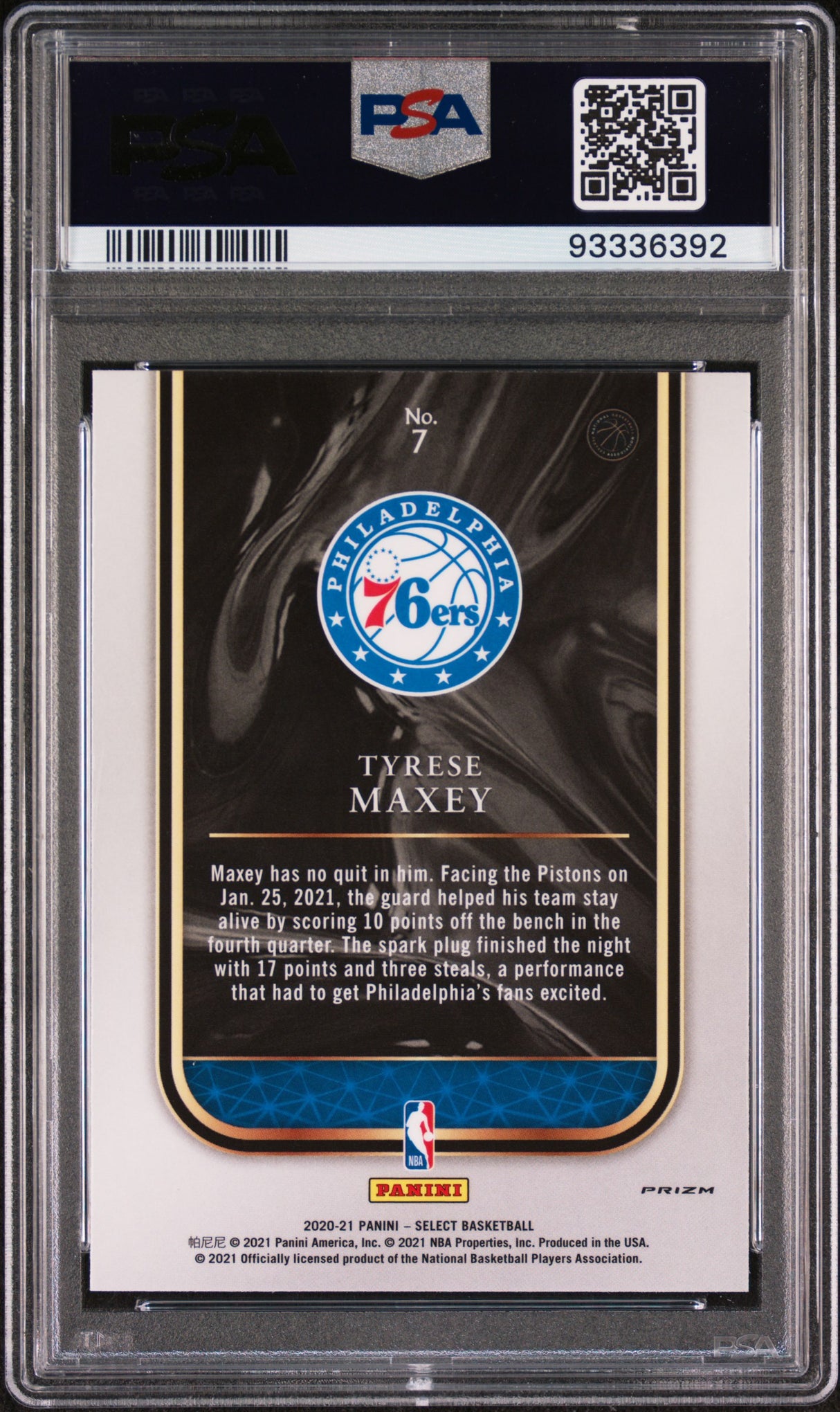 Tyrese Maxey 2020-21 Panini Select Rookie Selections Silver #7 PSA 8