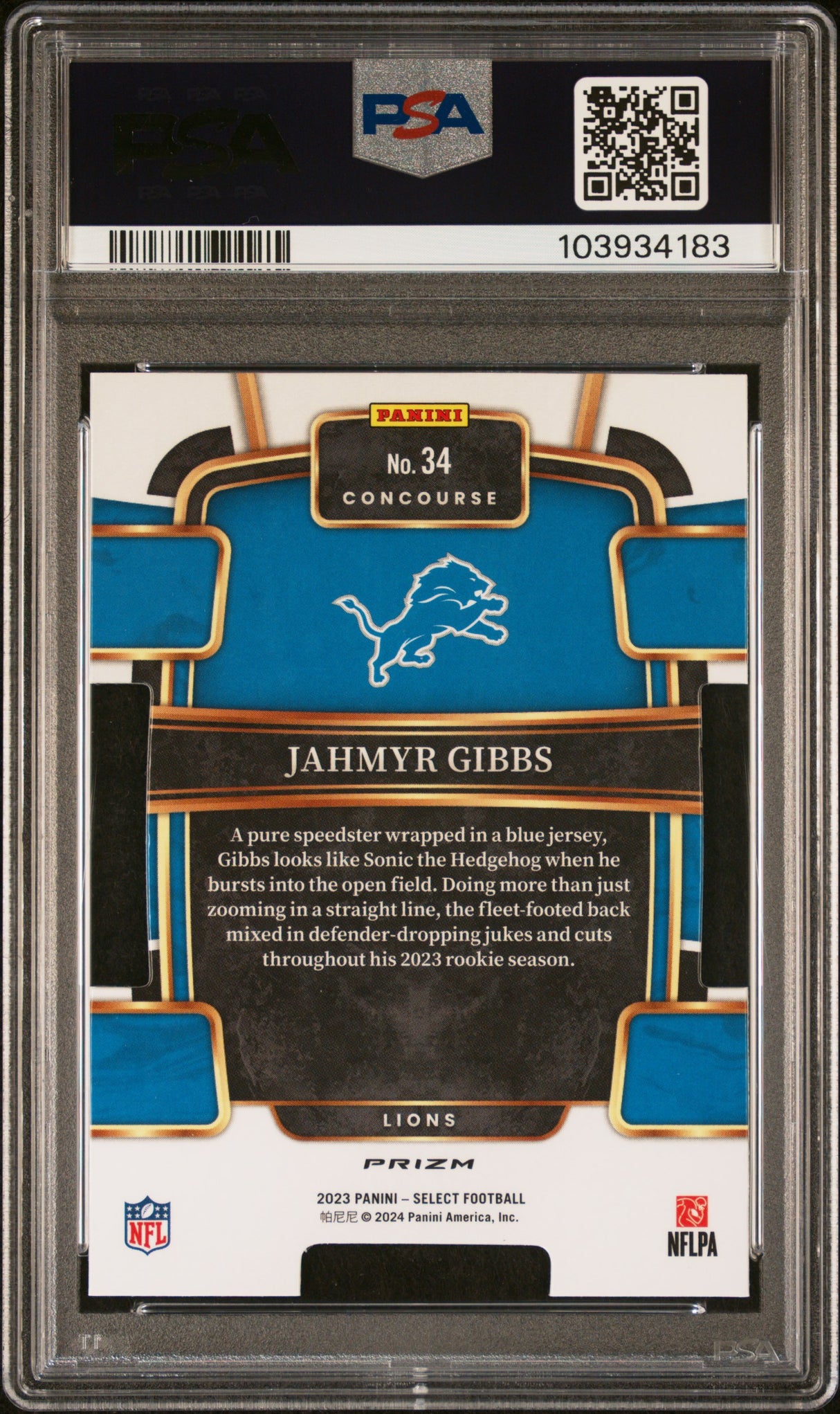 Jahmyr Gibbs 2023 Panini Select Black and Green Prizms Die Cuts #34 PSA 10