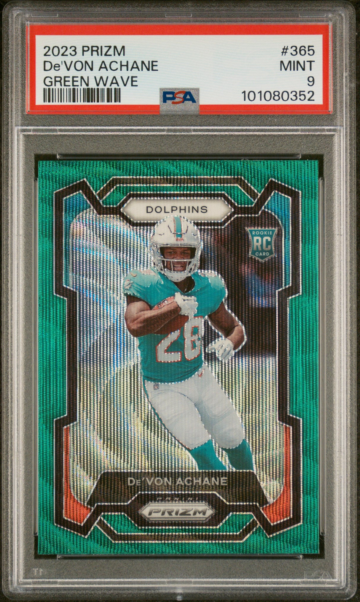 De'Von Achane 2023 Panini Prizm Green Wave #365 PSA 9