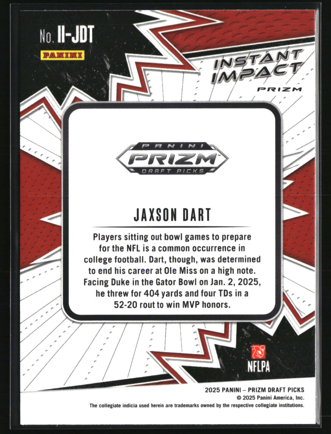 Jaxson Dart 2025 Panini Prizm Draft Picks Instant Impact Gold Ice #II-JDT