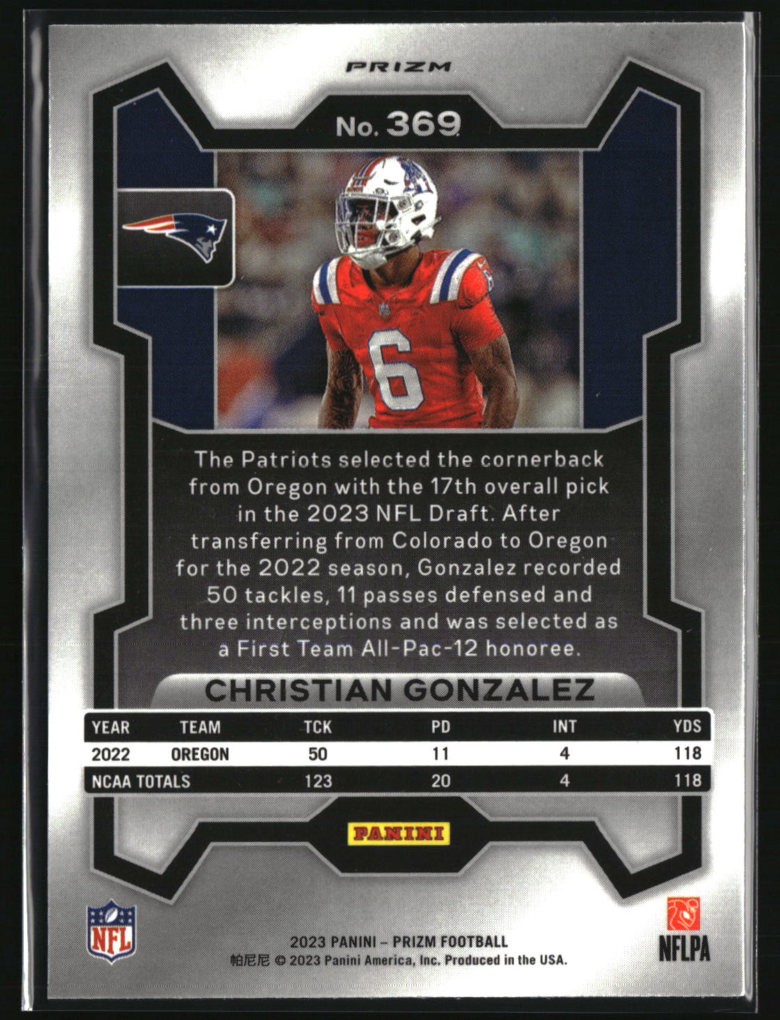 Christian Gonzalez 2023 Panini Prizm - Red White and Blue #369