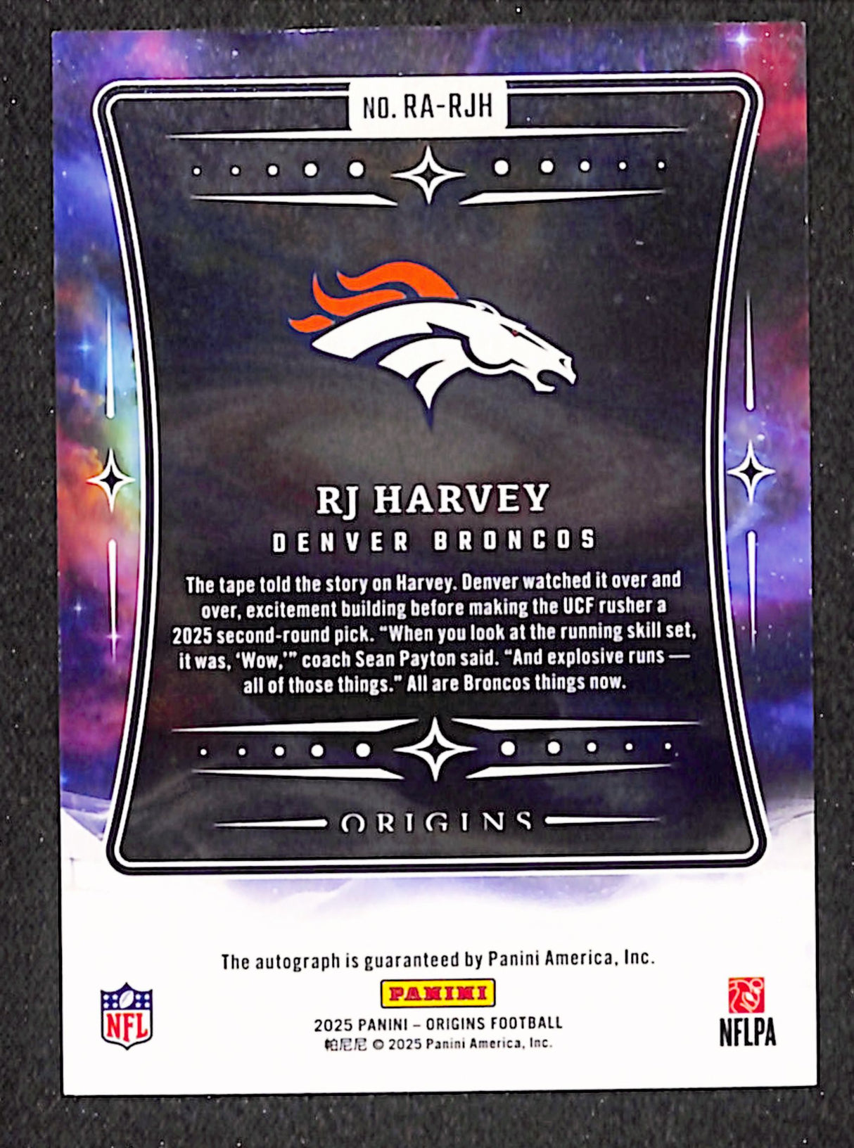 RJ Harvey 2025 Panini Origins Rookie Autographs #RA-RJH