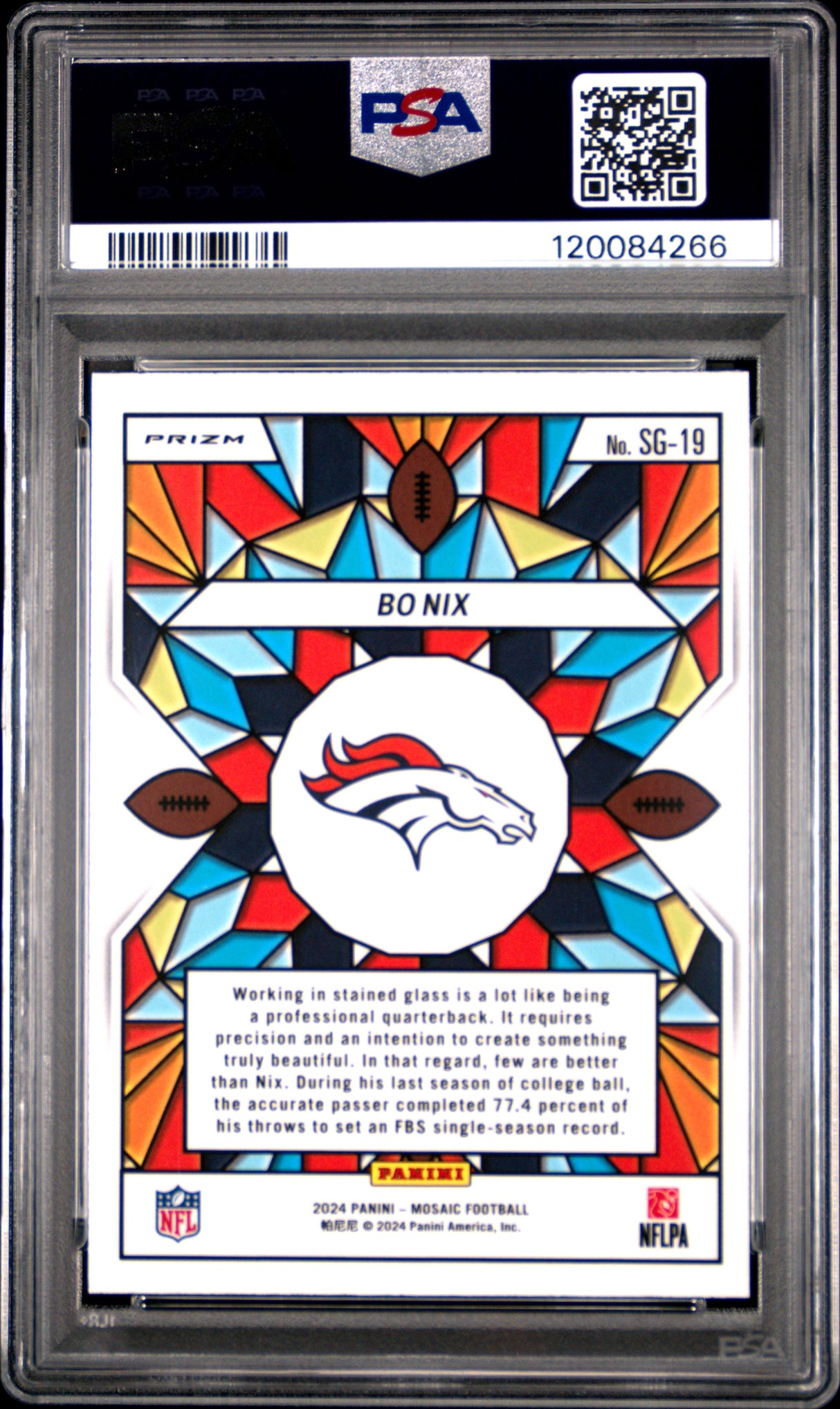Bo Nix 2024 Panini Mosaic Stained Glass #SG-19 PSA 9