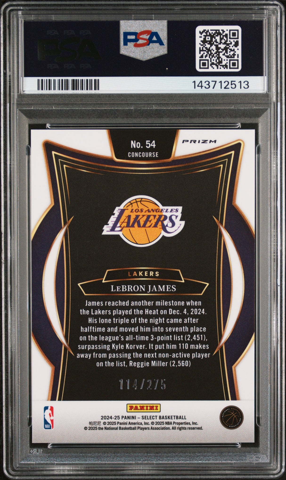 LeBron James 2024-25 Panini Select Orange Cracked Ice Prizm #54 #/275 PSA 10