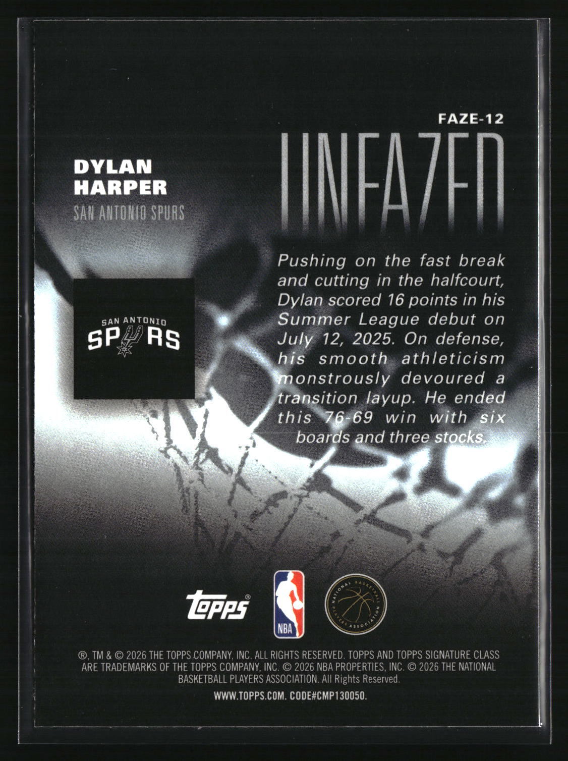 Dylan Harper 2025-26 Topps Signature Class Unfazed #FAZE-12