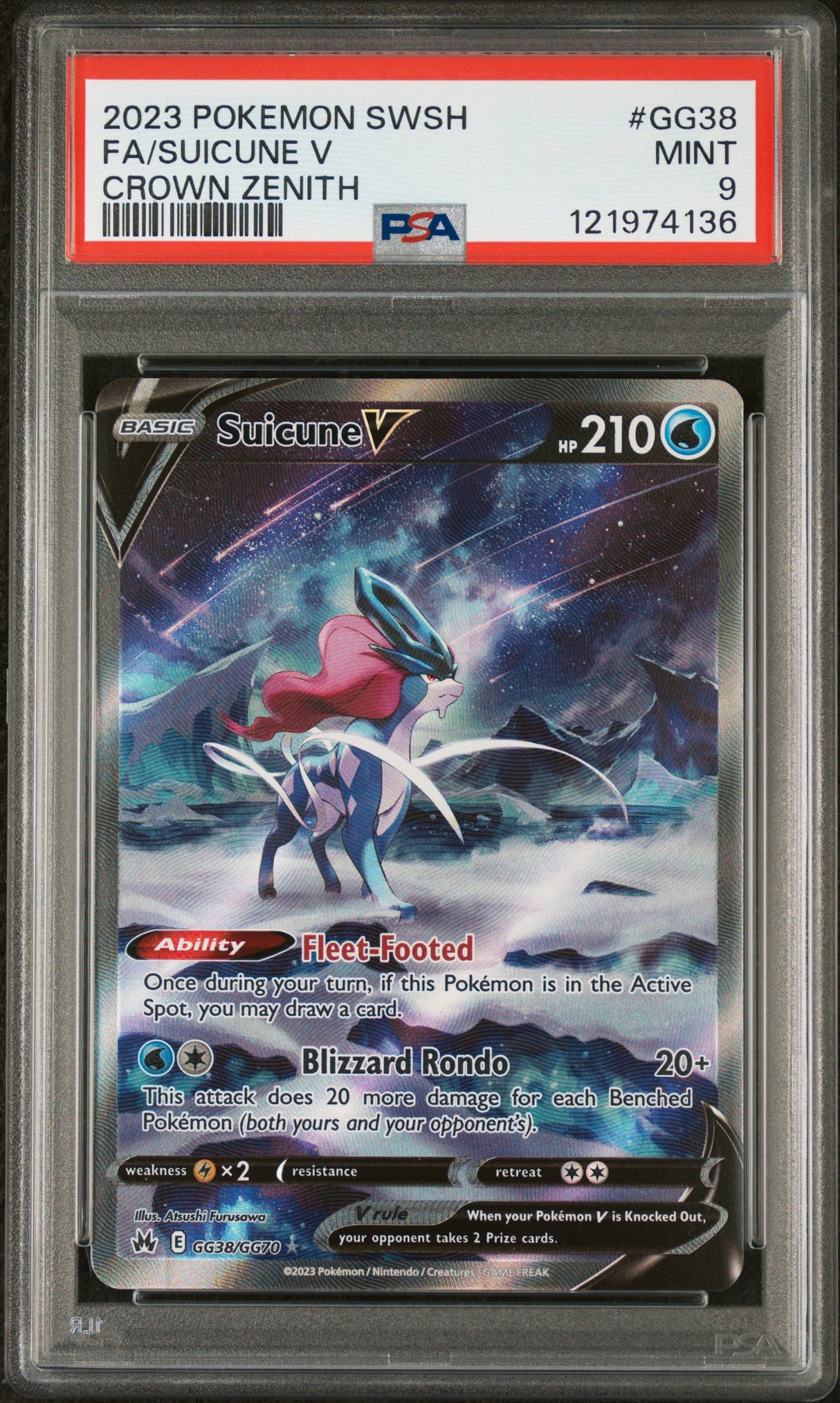 Suicune V SWSH: Crown Zenith: Galarian Gallery #GG38/GG70 PSA 9