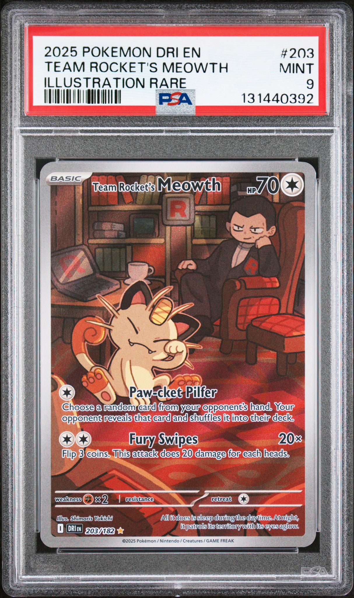 Team Rocket's Meowth SV10: Destined Rivals #203/182 PSA 9