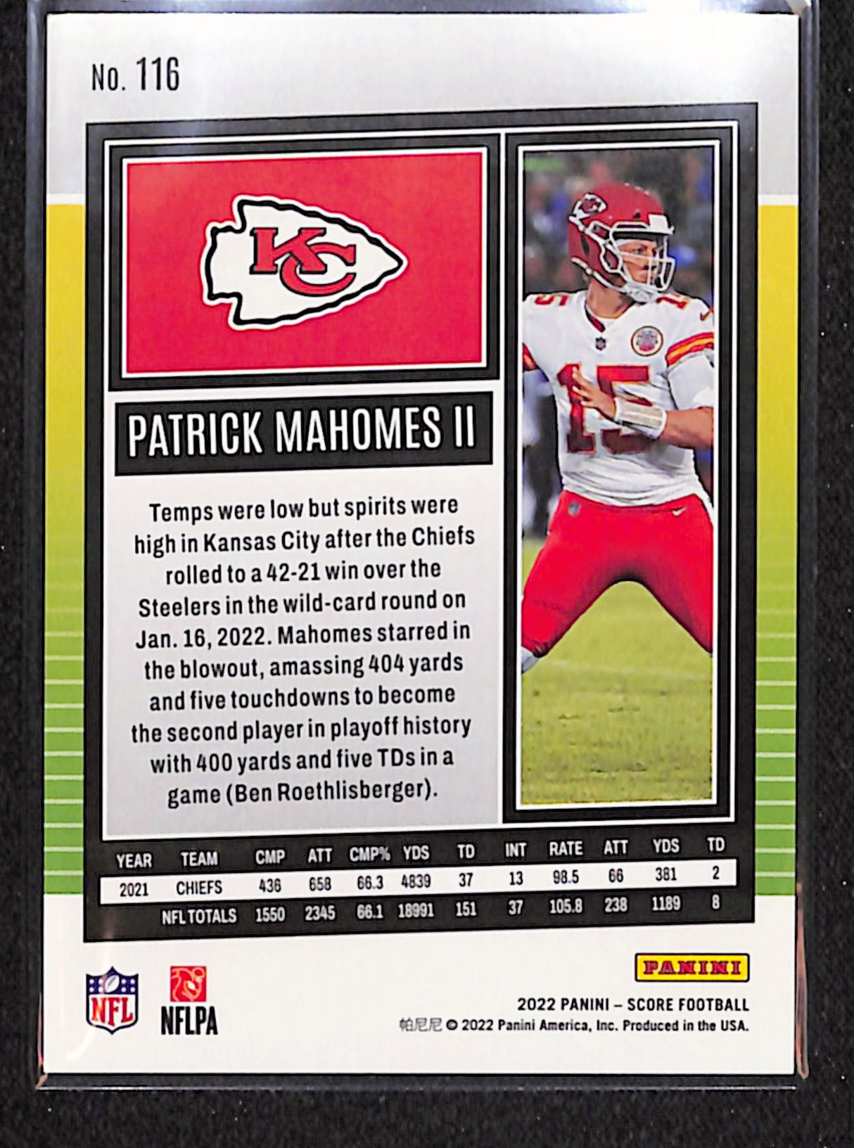 Patrick Mahomes II 2022 Score Gold #116