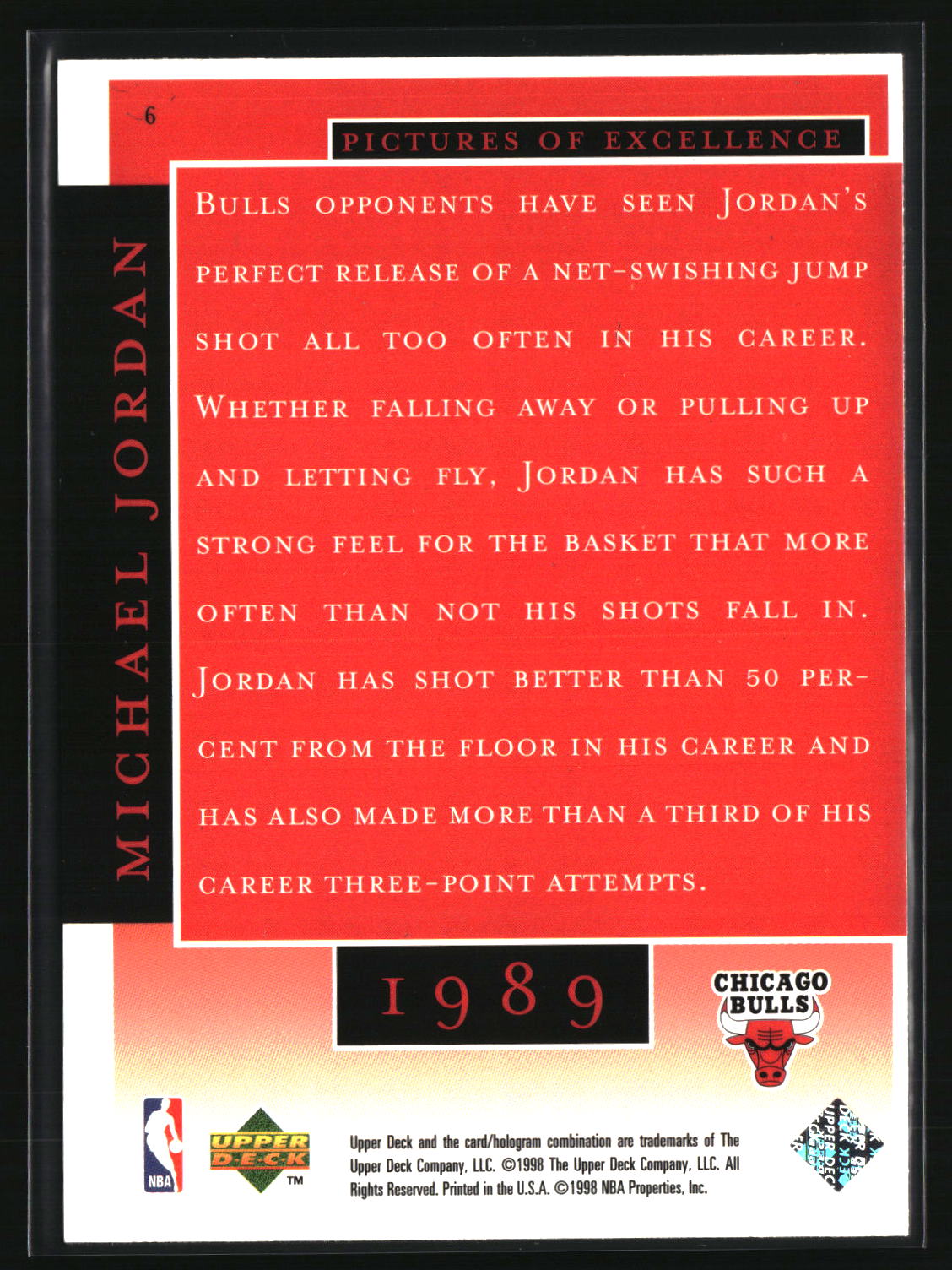 Michael Jordan 1998 Upper Deck Michael Jordan Career Collection #6