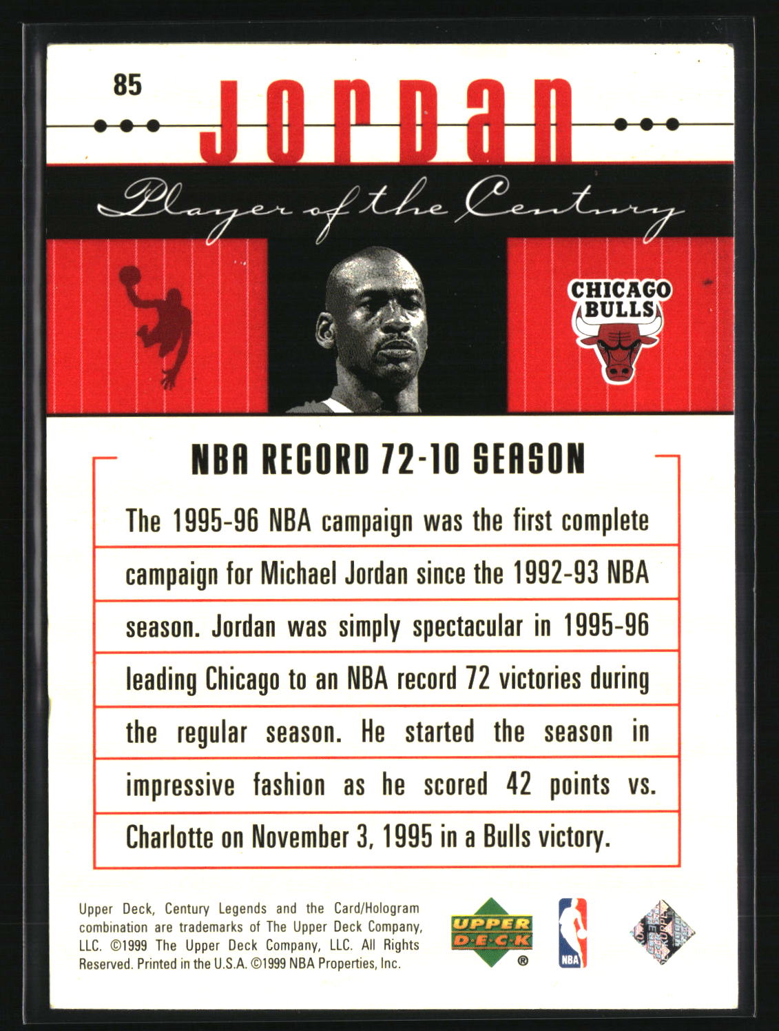 Michael Jordan 1998-99 Upper Deck Century Legends #85
