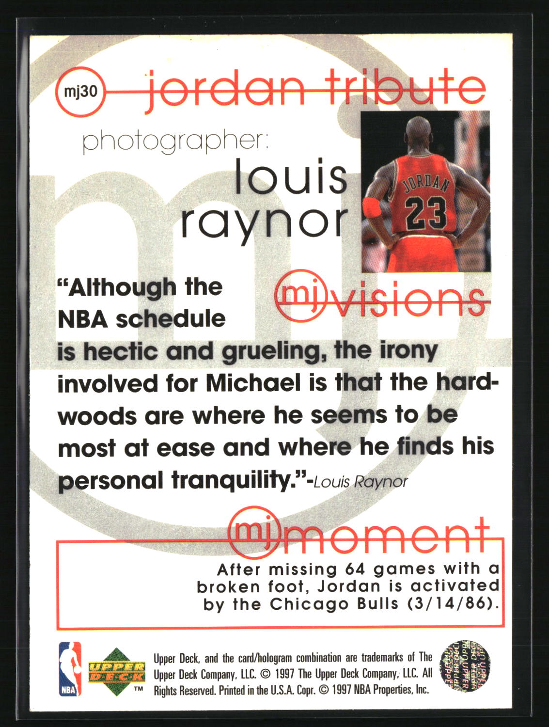 Michael Jordan 1997-98 Upper Deck Michael Jordan Tribute #MJ30