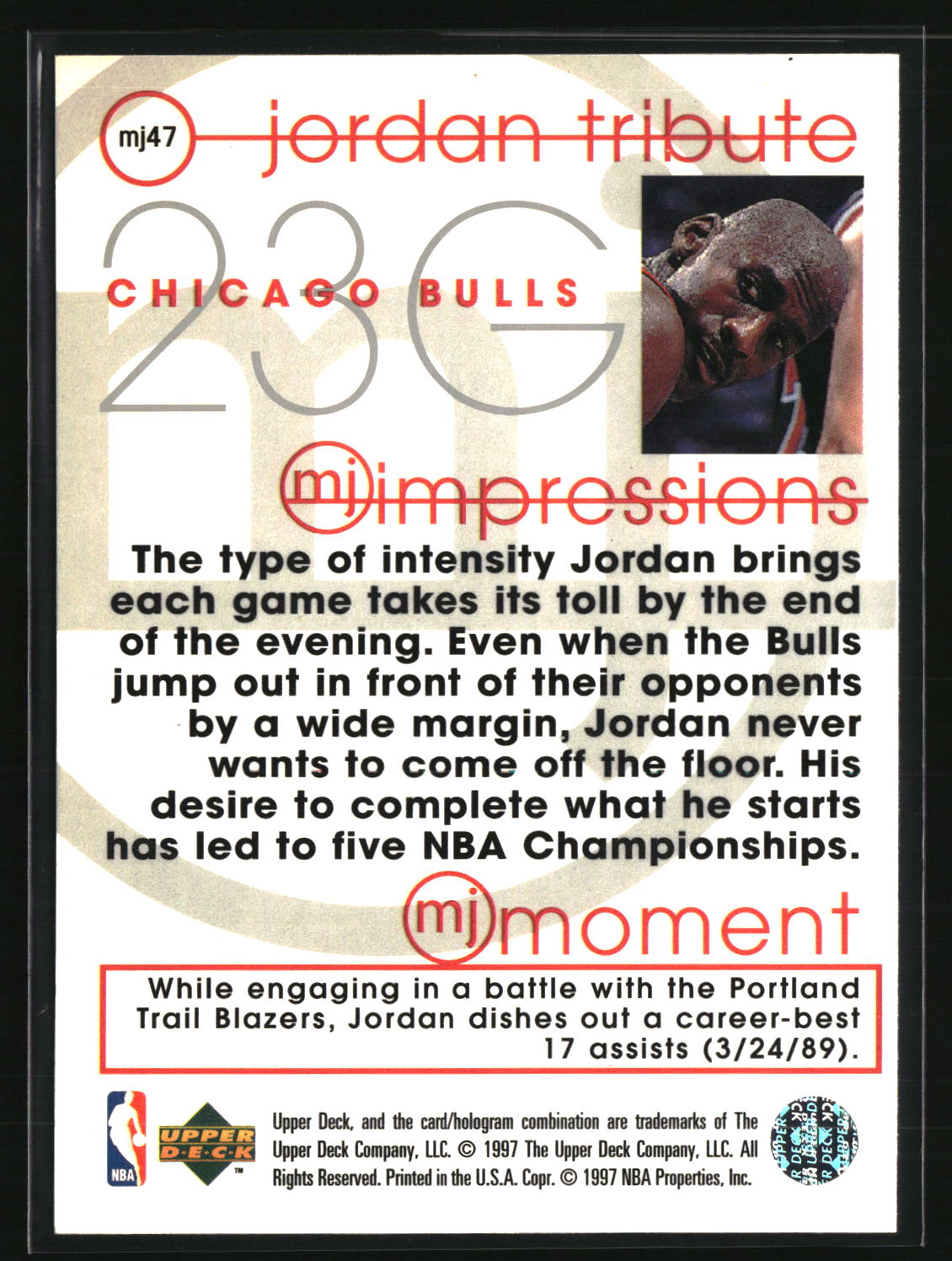 Michael Jordan 1997-98 Upper Deck Michael Jordan Tribute #MJ47