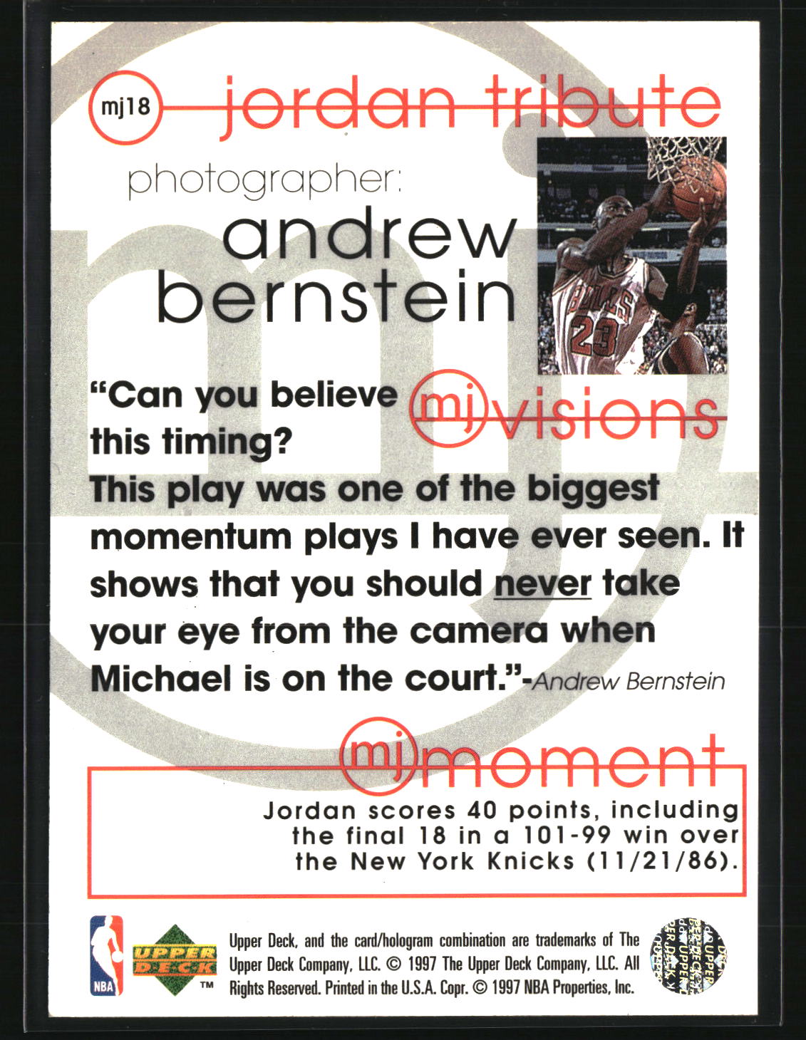 Michael Jordan 1997-98 Upper Deck Michael Jordan Tribute #MJ18