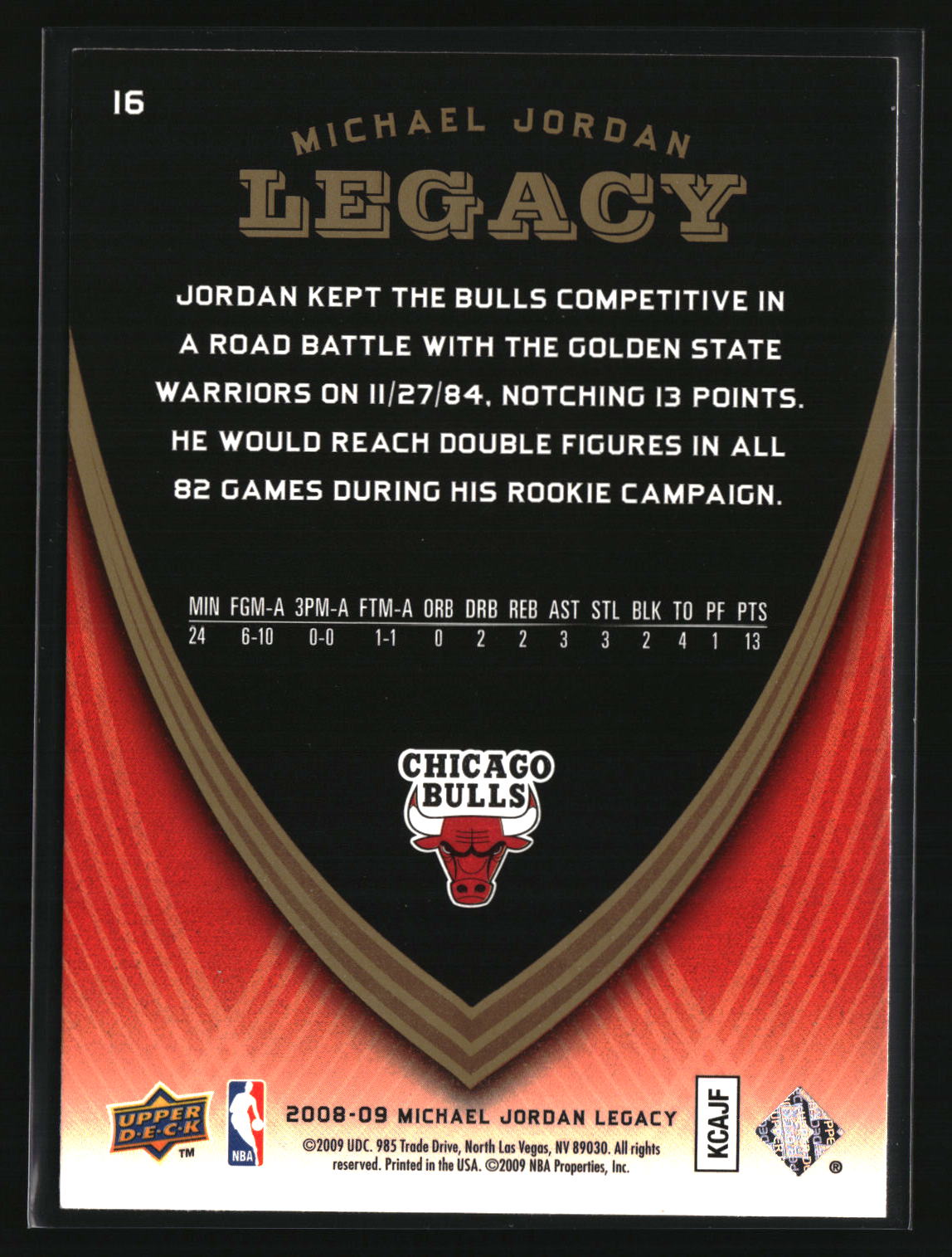 Michael Jordan 2008-09 Upper Deck Michael Jordan Legacy Collection #16